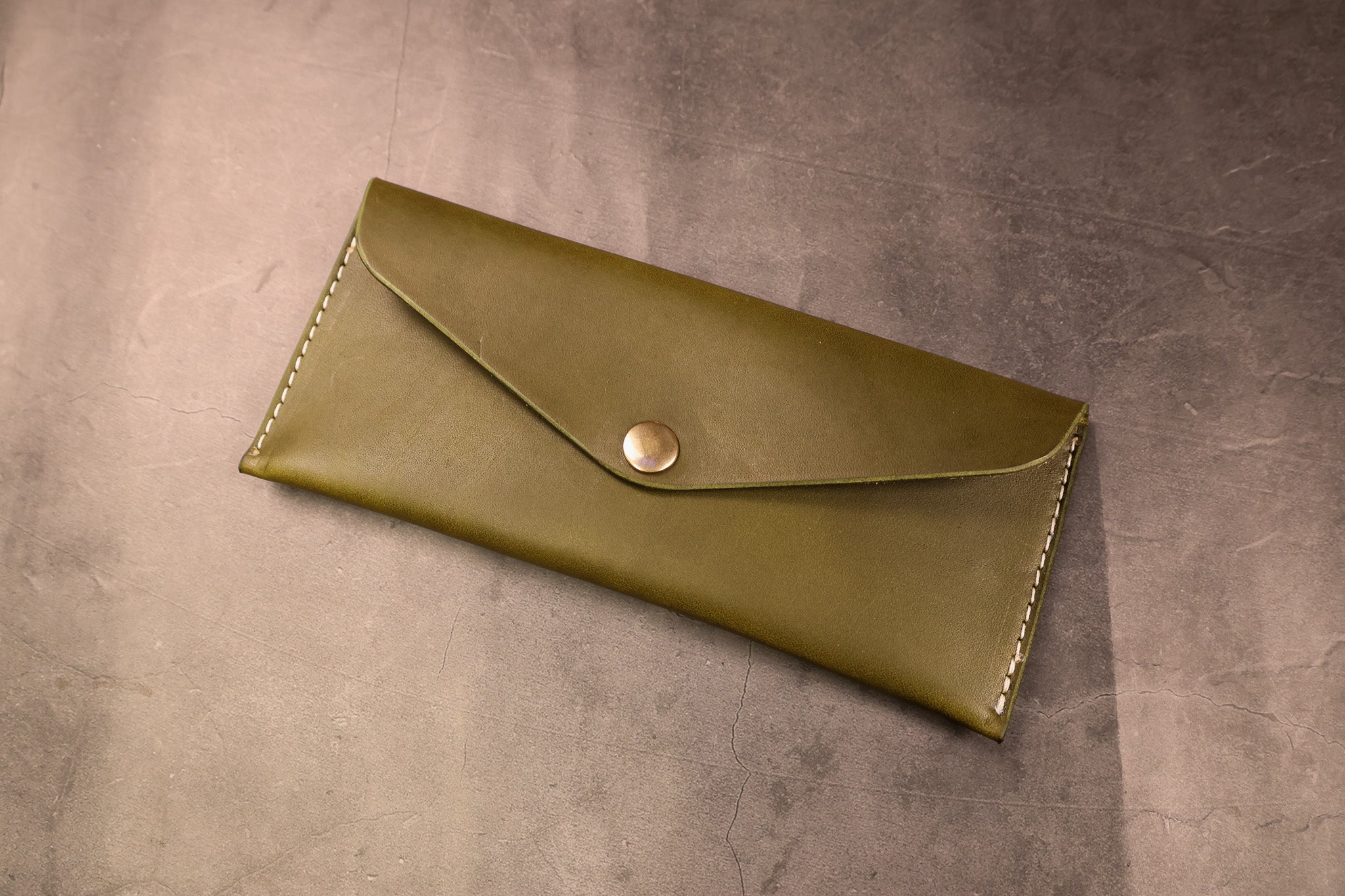 Leather Money Envelope - Olive Green Minerva