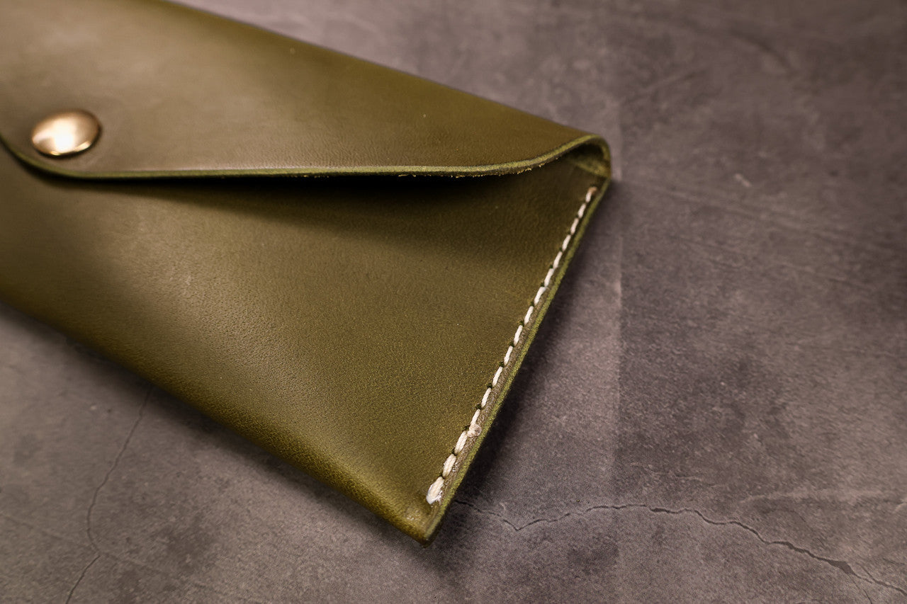 Leather Money Envelope - Olive Green Minerva
