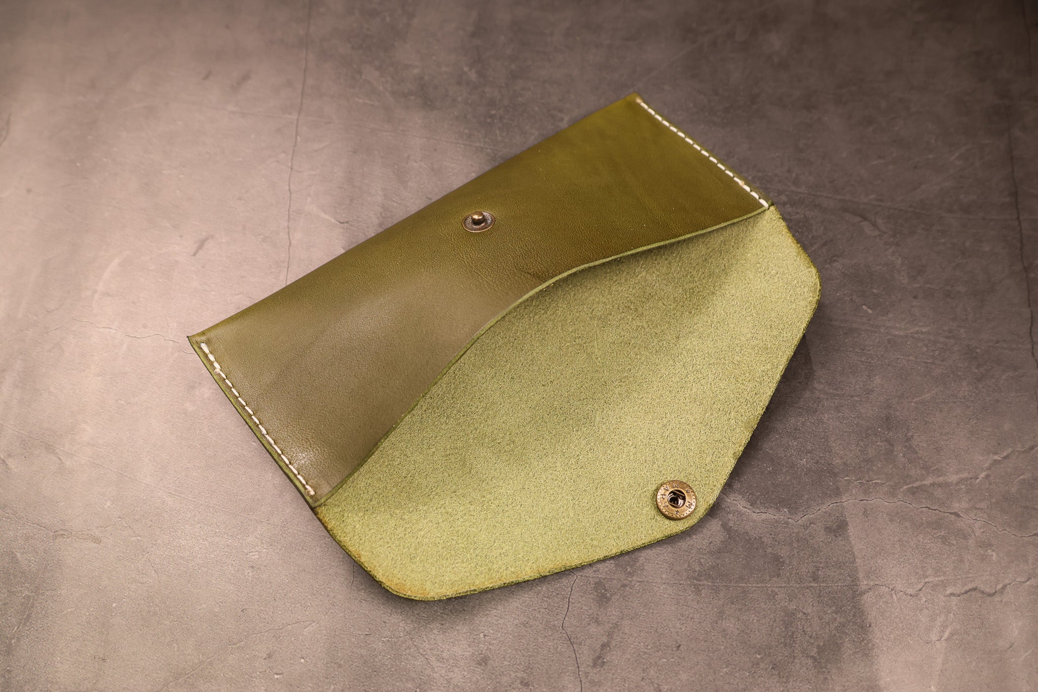 Leather Money Envelope - Olive Green Minerva
