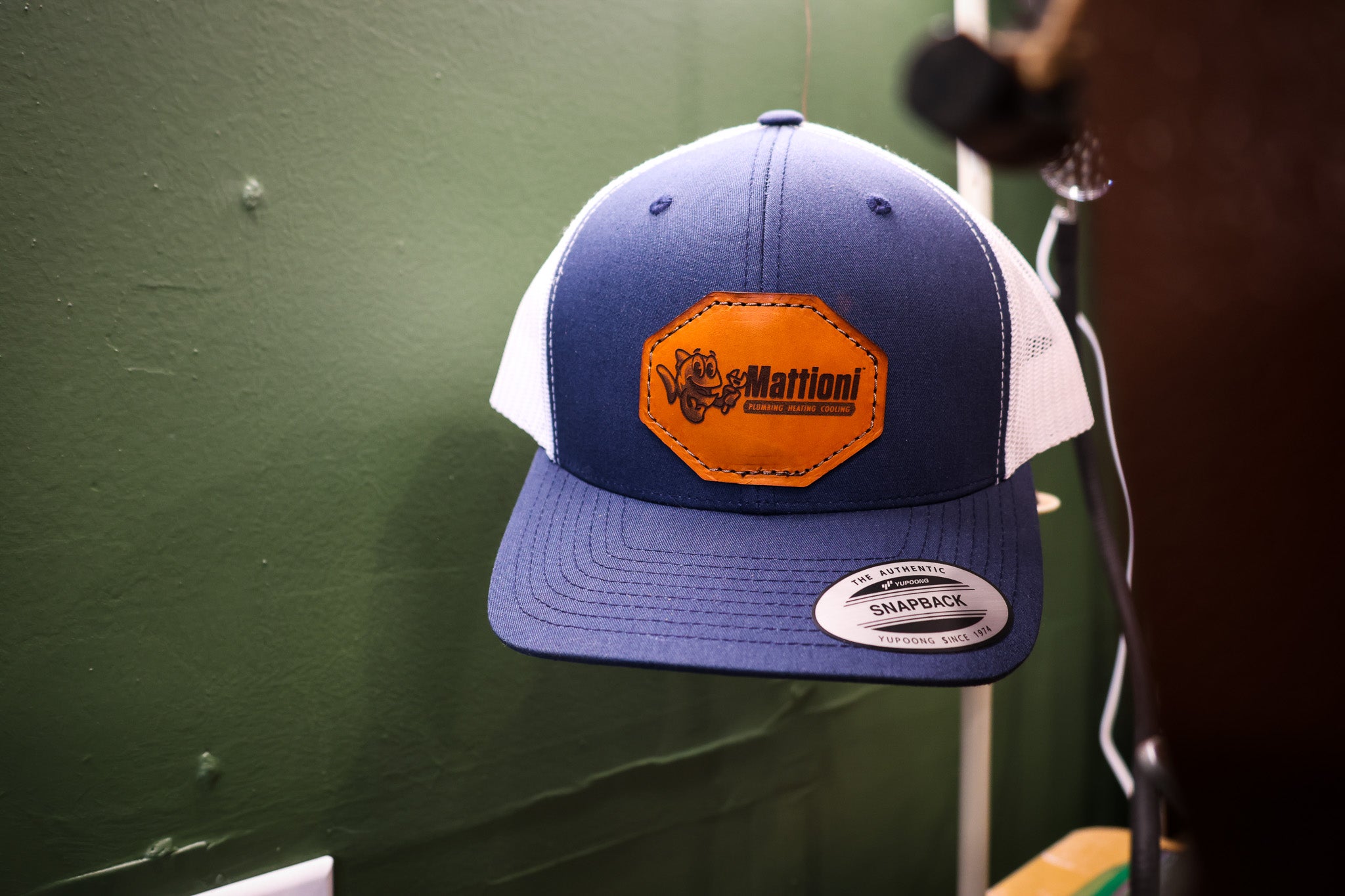 Custom Leather Patch Hat - Navy Blue/White