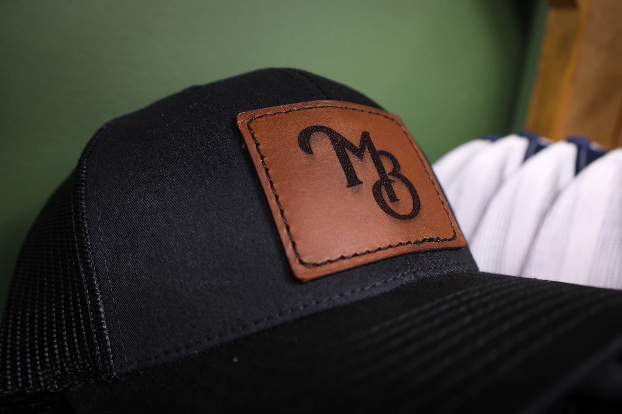Custom Leather Patch Hat - Black/Black