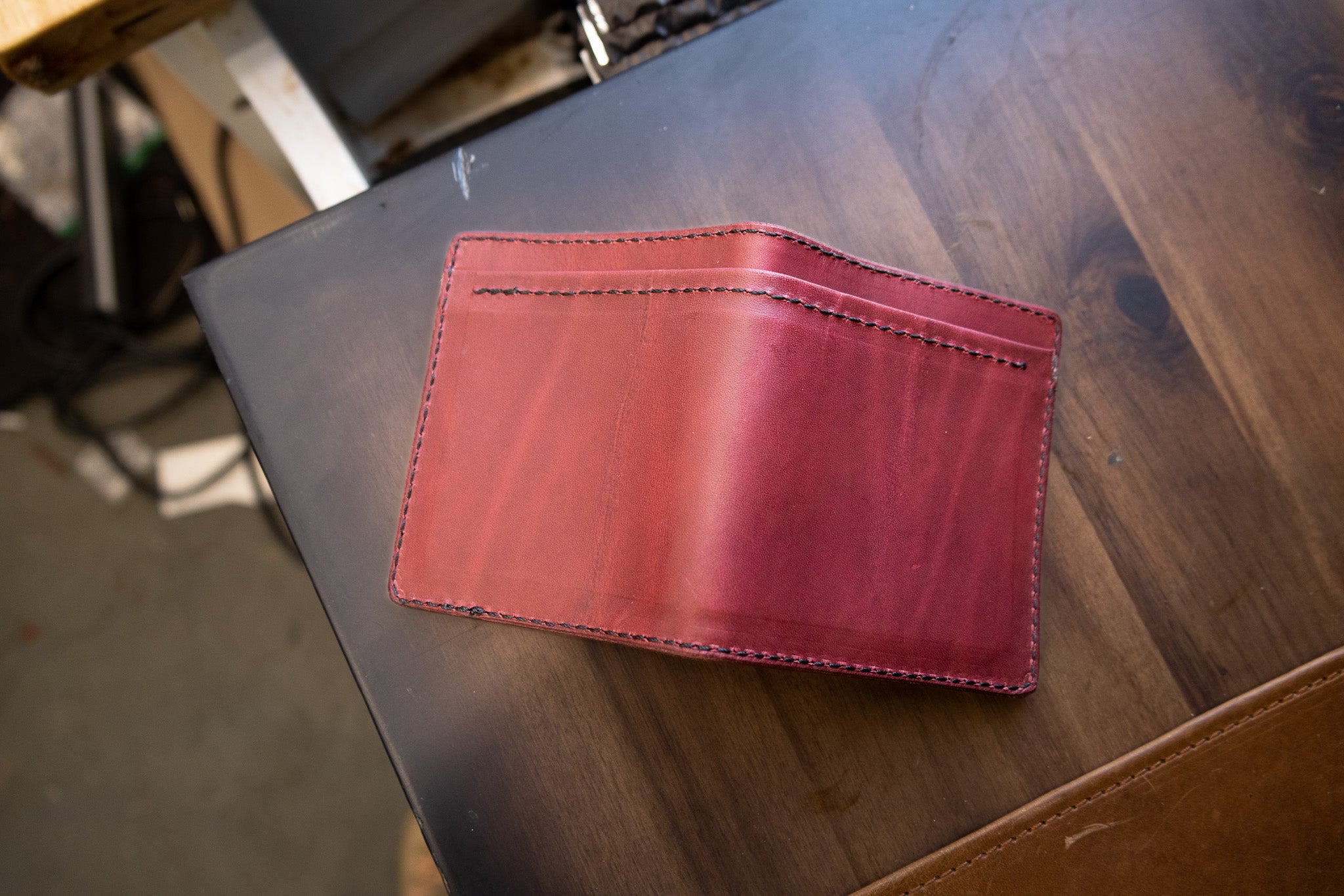 Leather Slim Minimalist Wallet - Bordeaux Minerva