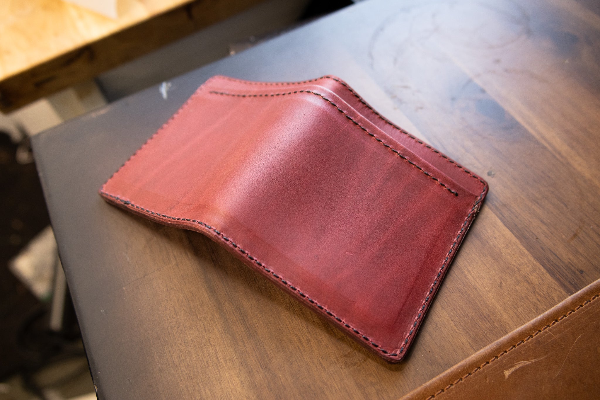 Leather Slim Minimalist Wallet - Bordeaux Minerva