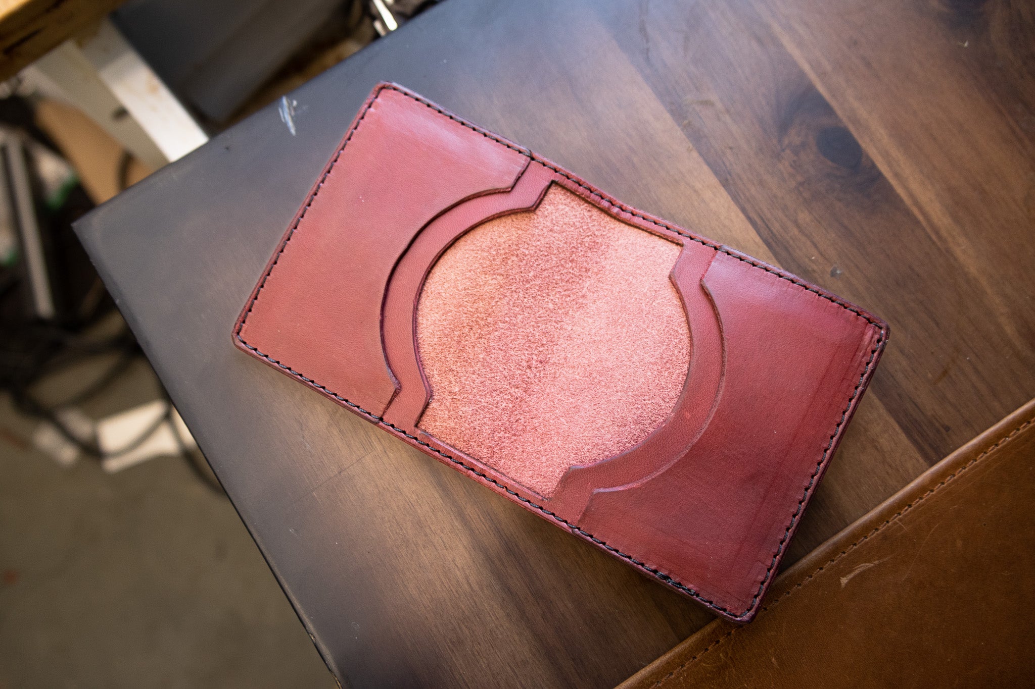 Leather Slim Minimalist Wallet - Bordeaux Minerva