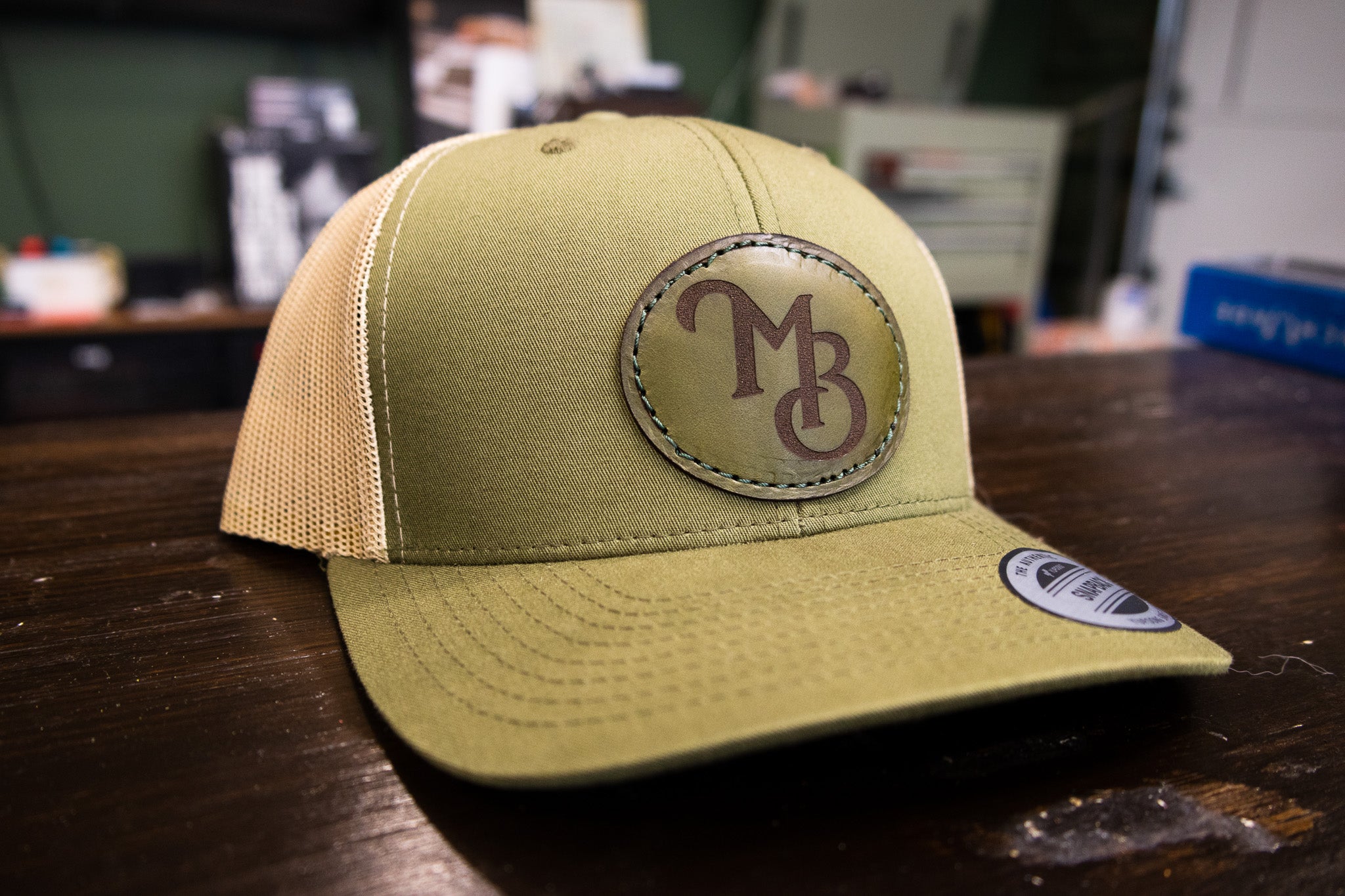Custom Leather Patch Hat - Moss/Khaki