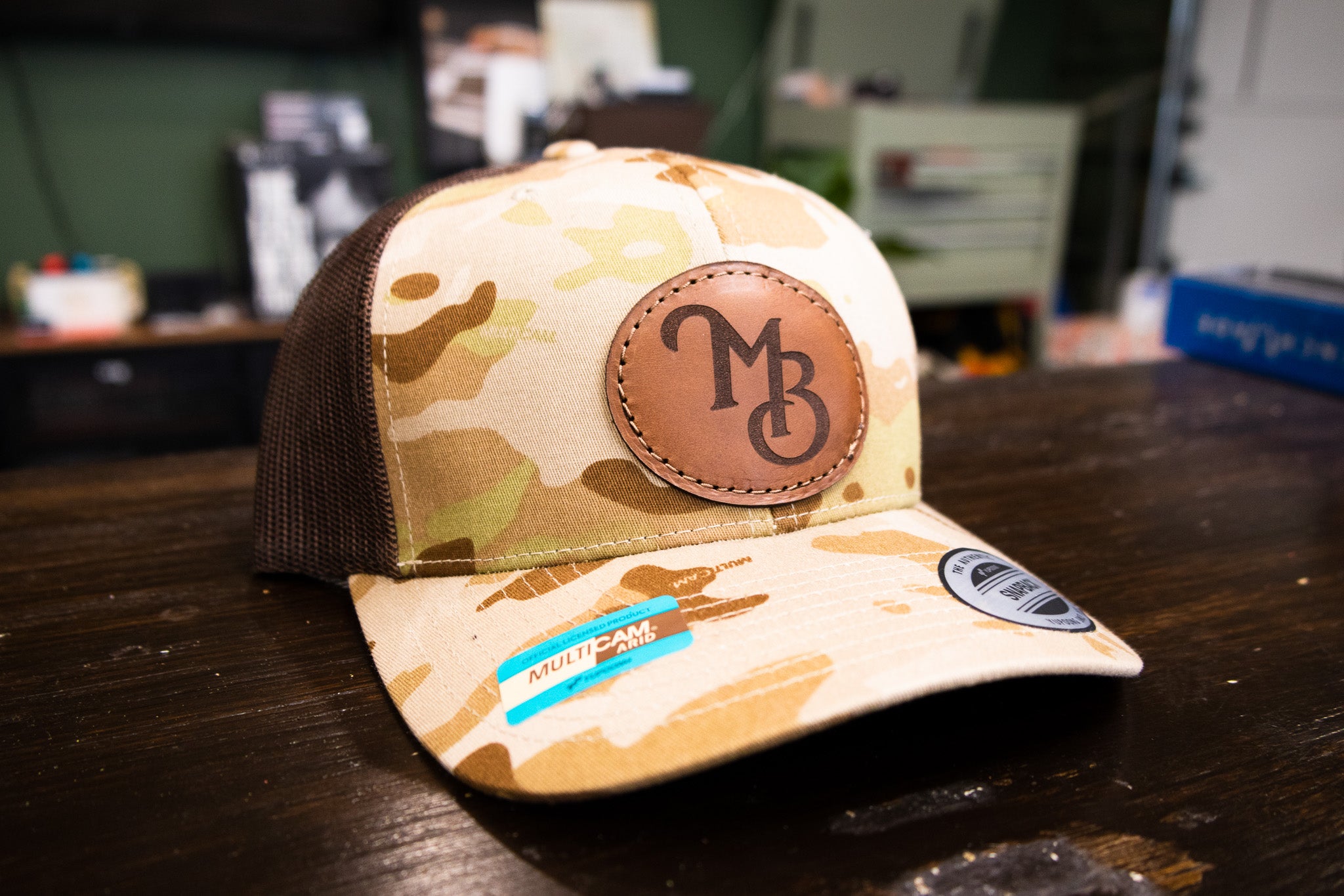 Custom Leather Patch Hat - Camo/Black