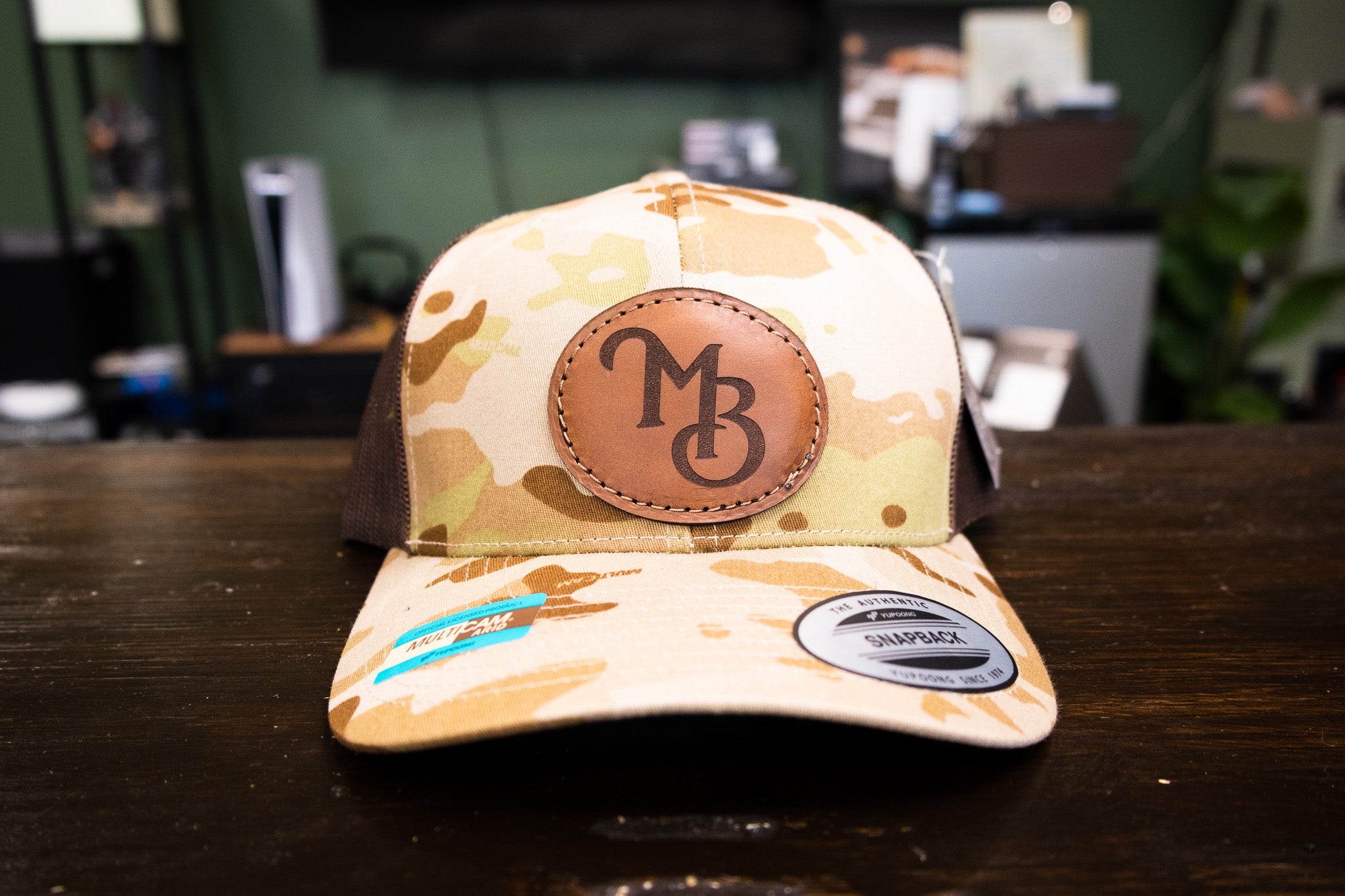 Custom Leather Patch Hat - Camo/Black