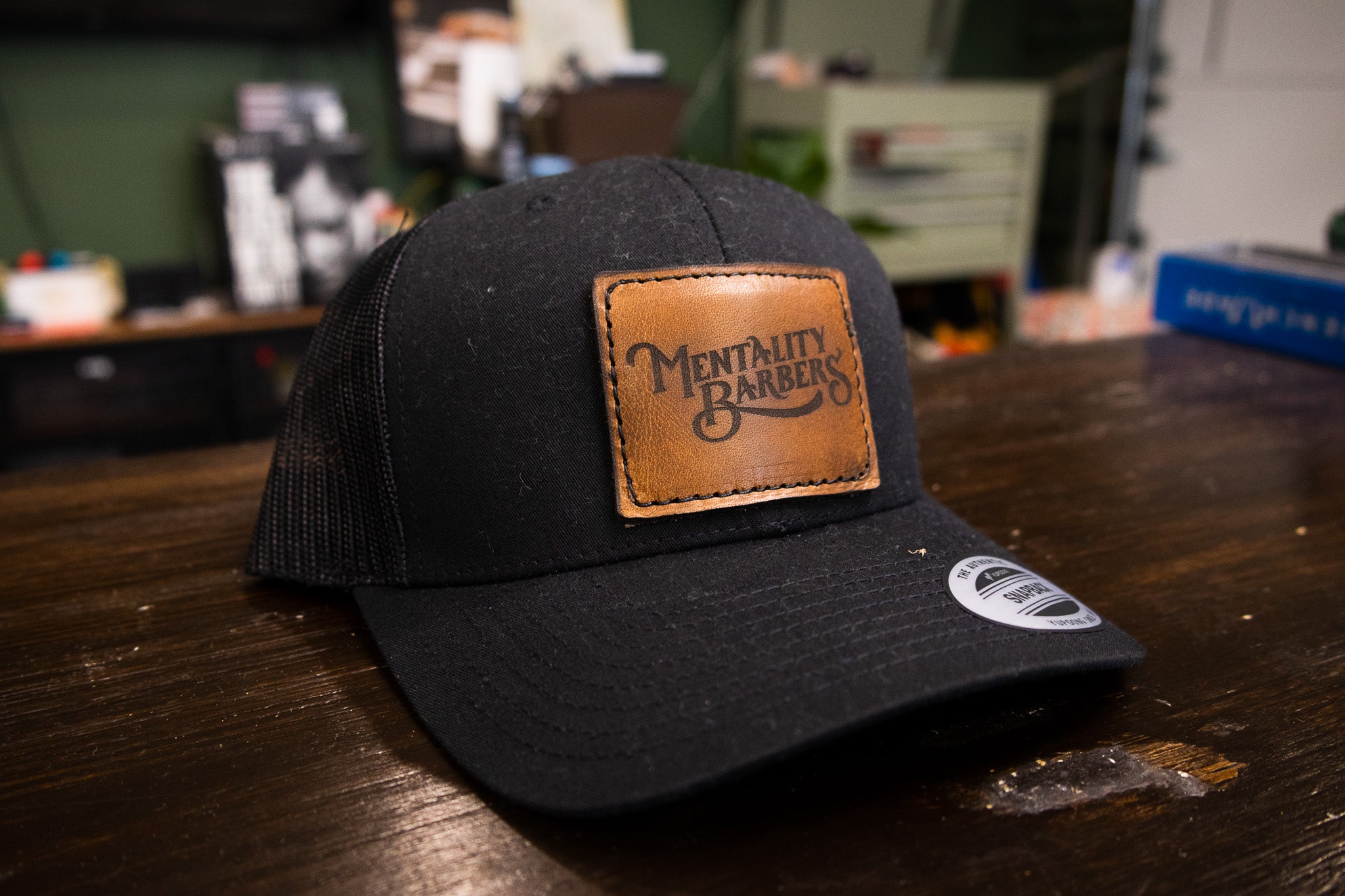 Custom Leather Patch Hat - Black/Black