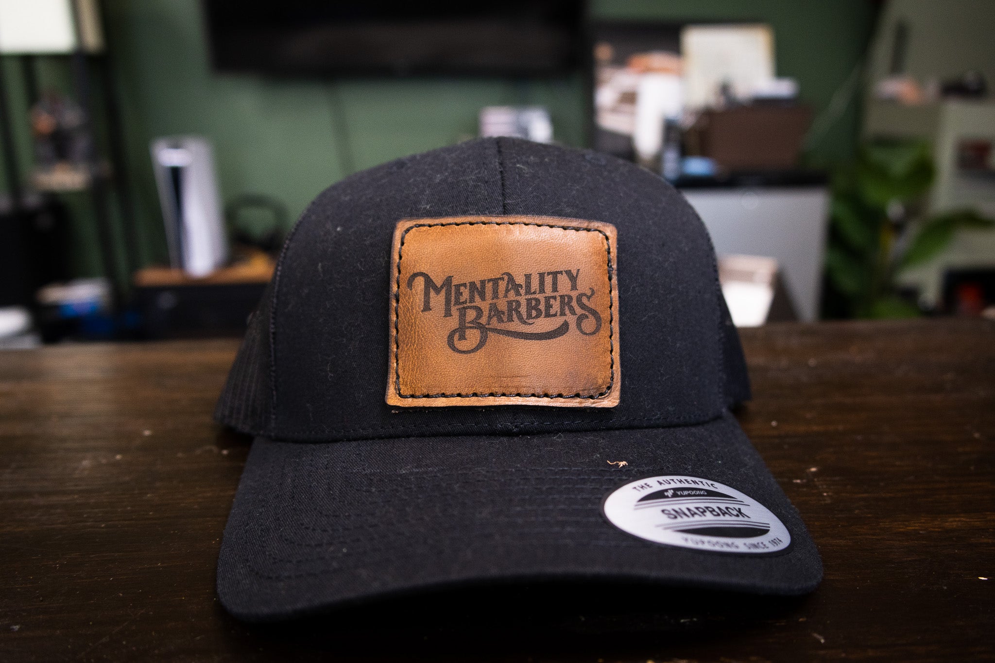 Custom Leather Patch Hat - Black/Black