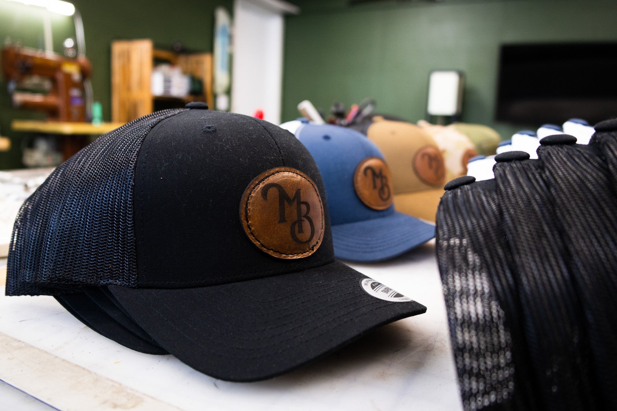 Custom Leather Patch Hat - Black/Black