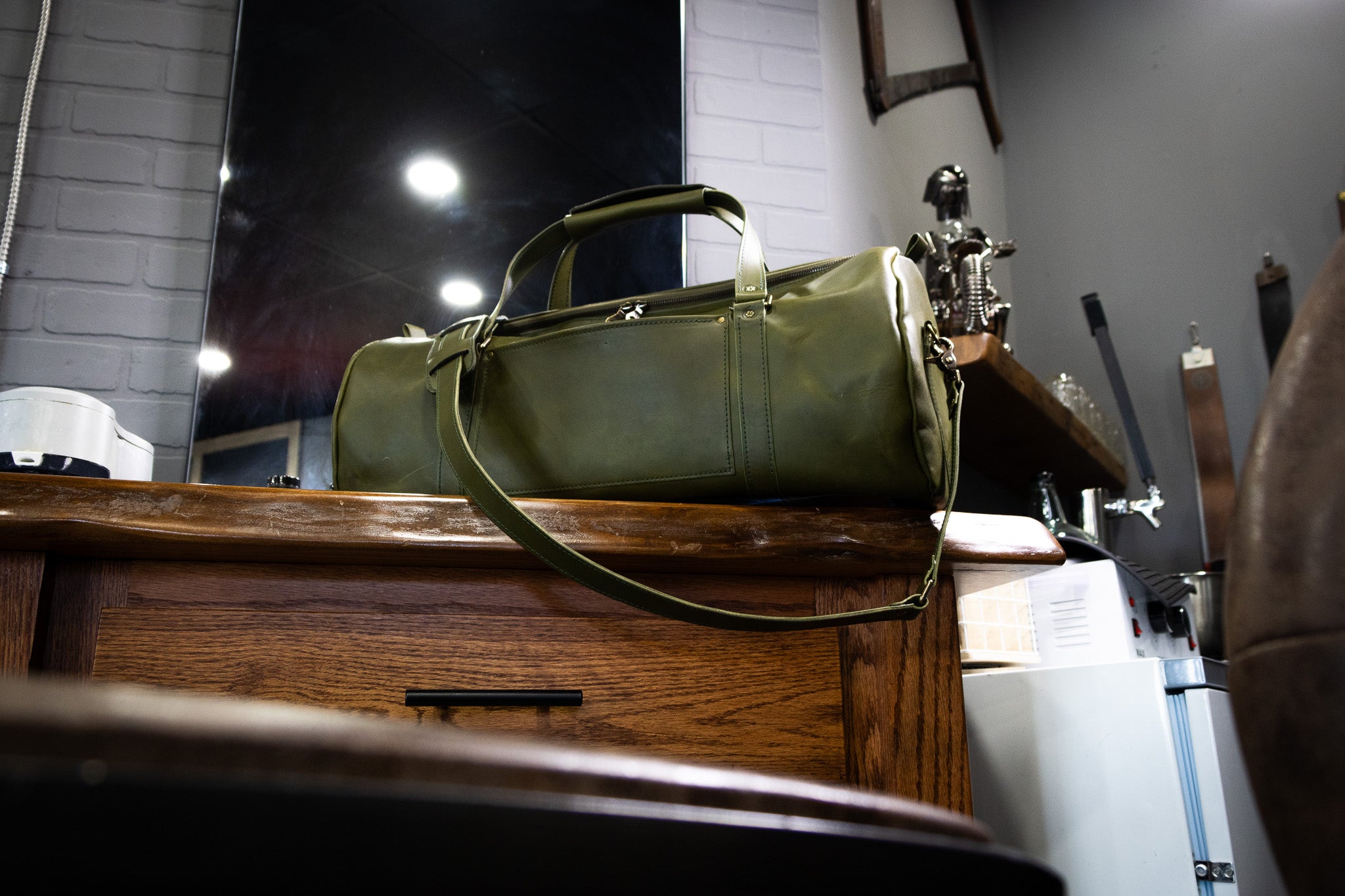 Leather Carry-On Duffle Bag - Olive Green Minerva