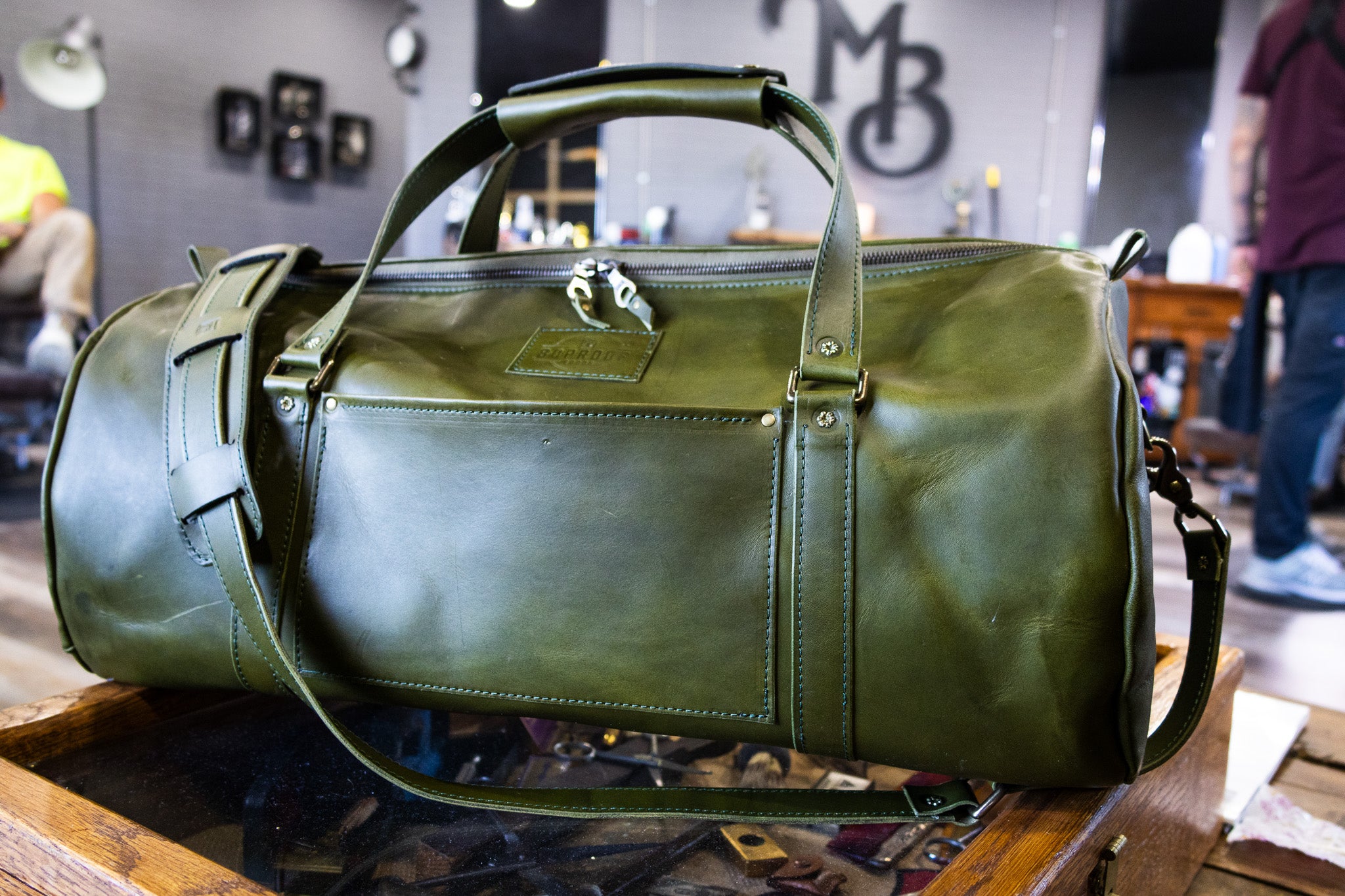 Leather Carry-On Duffle Bag - Olive Green Minerva