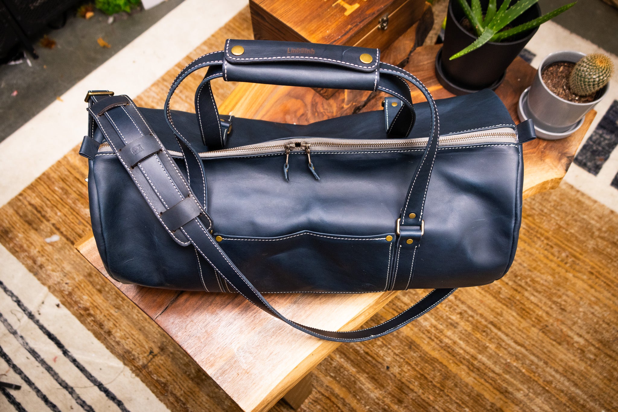 Leather Carry-On Duffle Bag - Navy Blue Balmoral