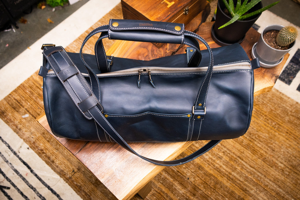 Leather Gym Bag / Mini Duffle - Navy Blue Balmoral