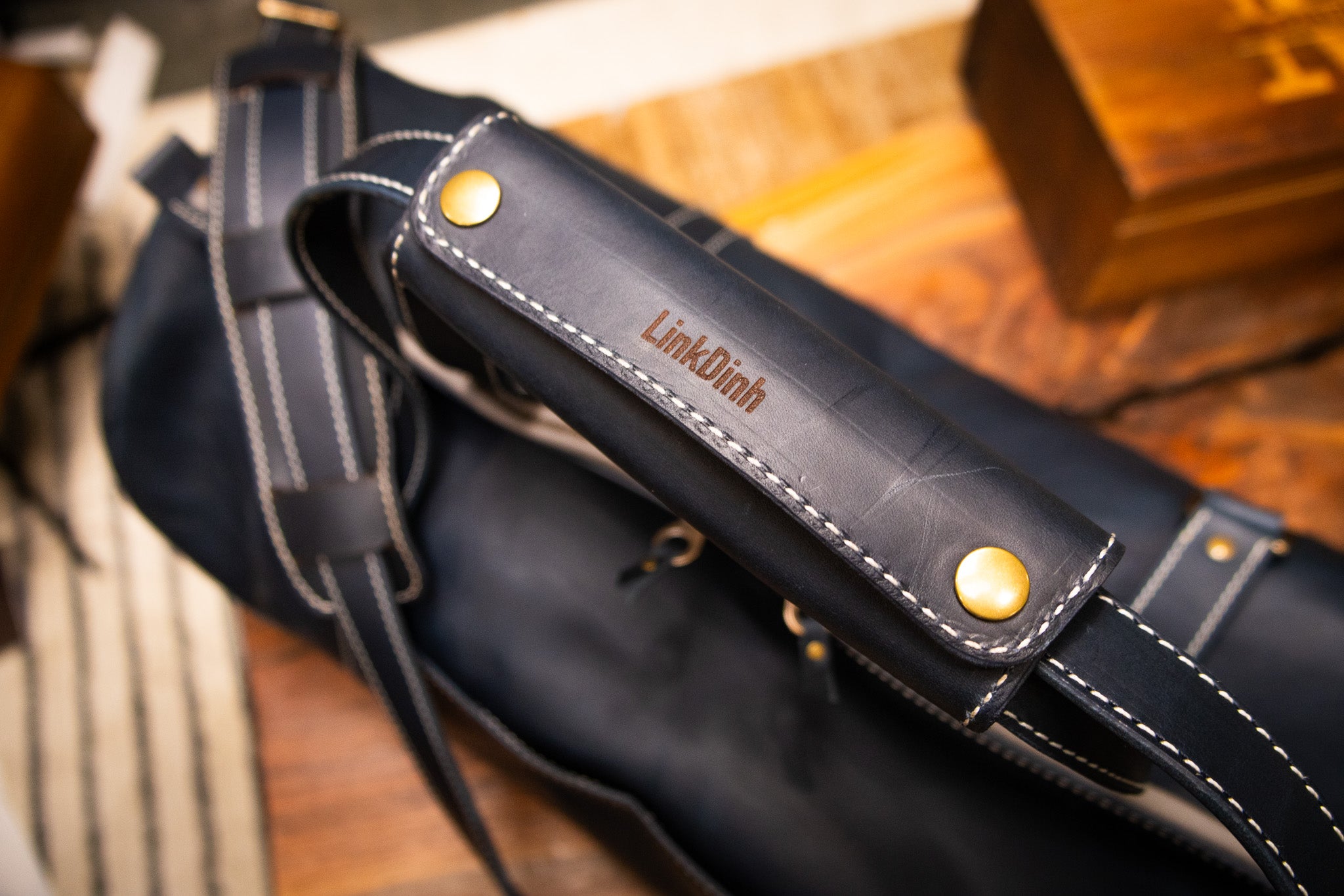 Leather Gym Bag / Mini Duffle - Navy Blue Balmoral