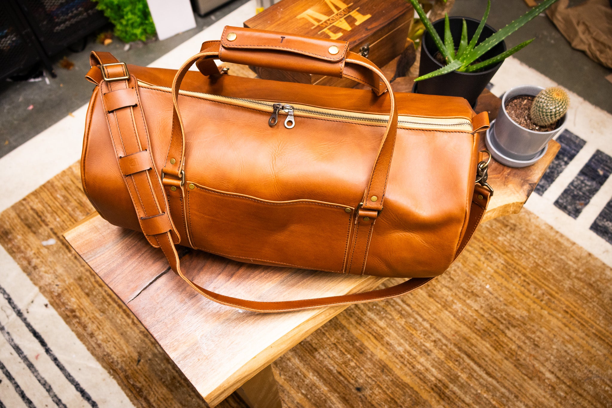 Leather Carry-On Duffle Bag - Walnut Minerva