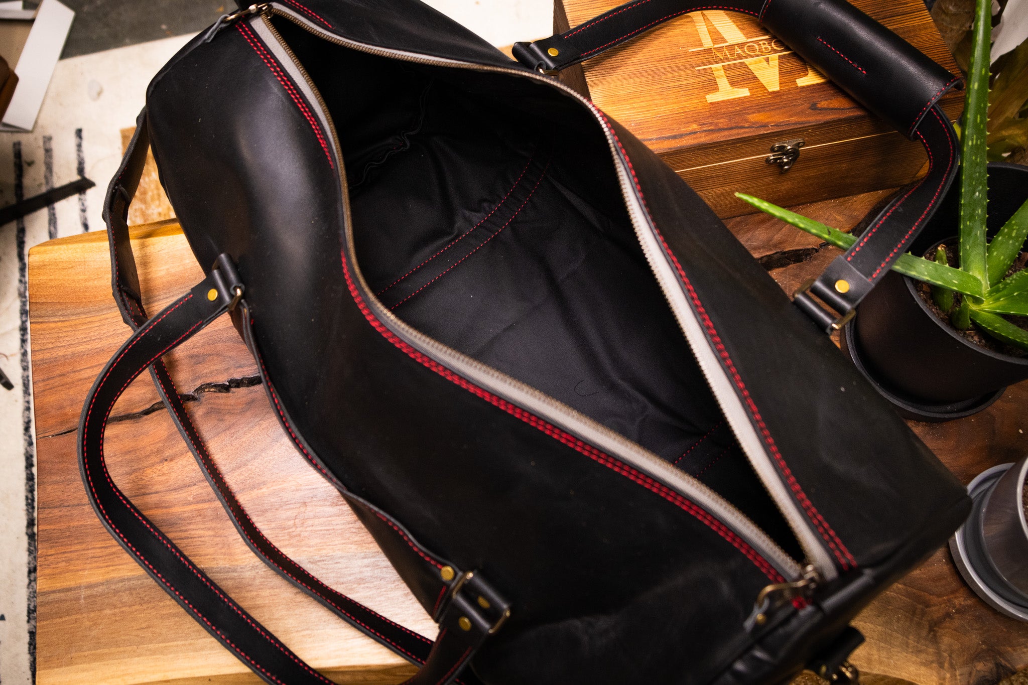 Leather Carry-On Duffle Bag - Black Balmoral