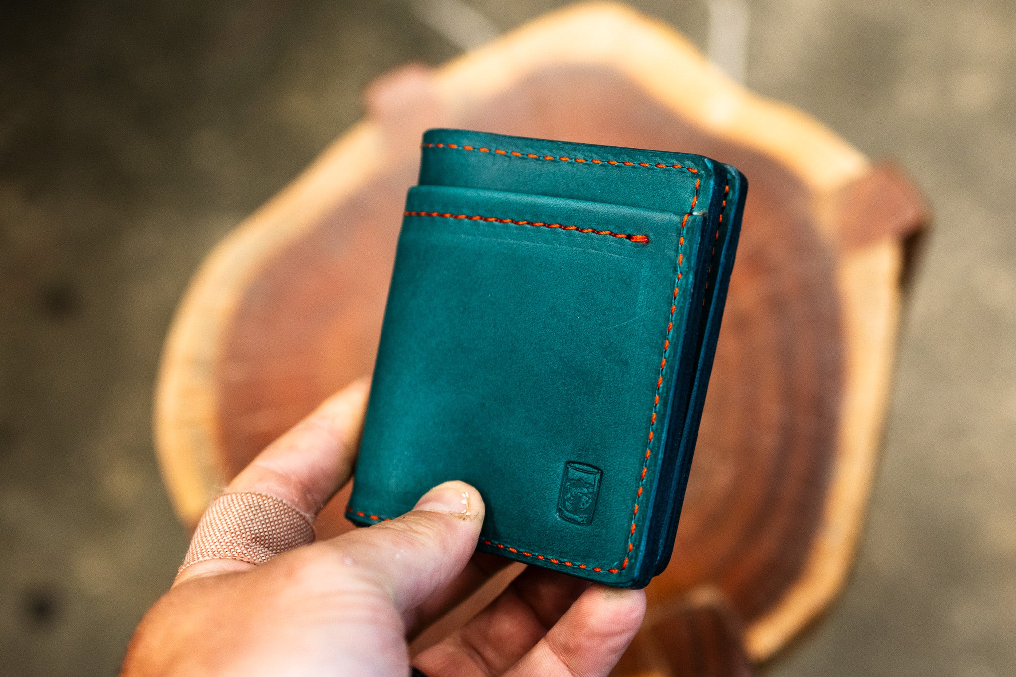 Leather Slim Minimalist Wallet - Turquoise Minerva