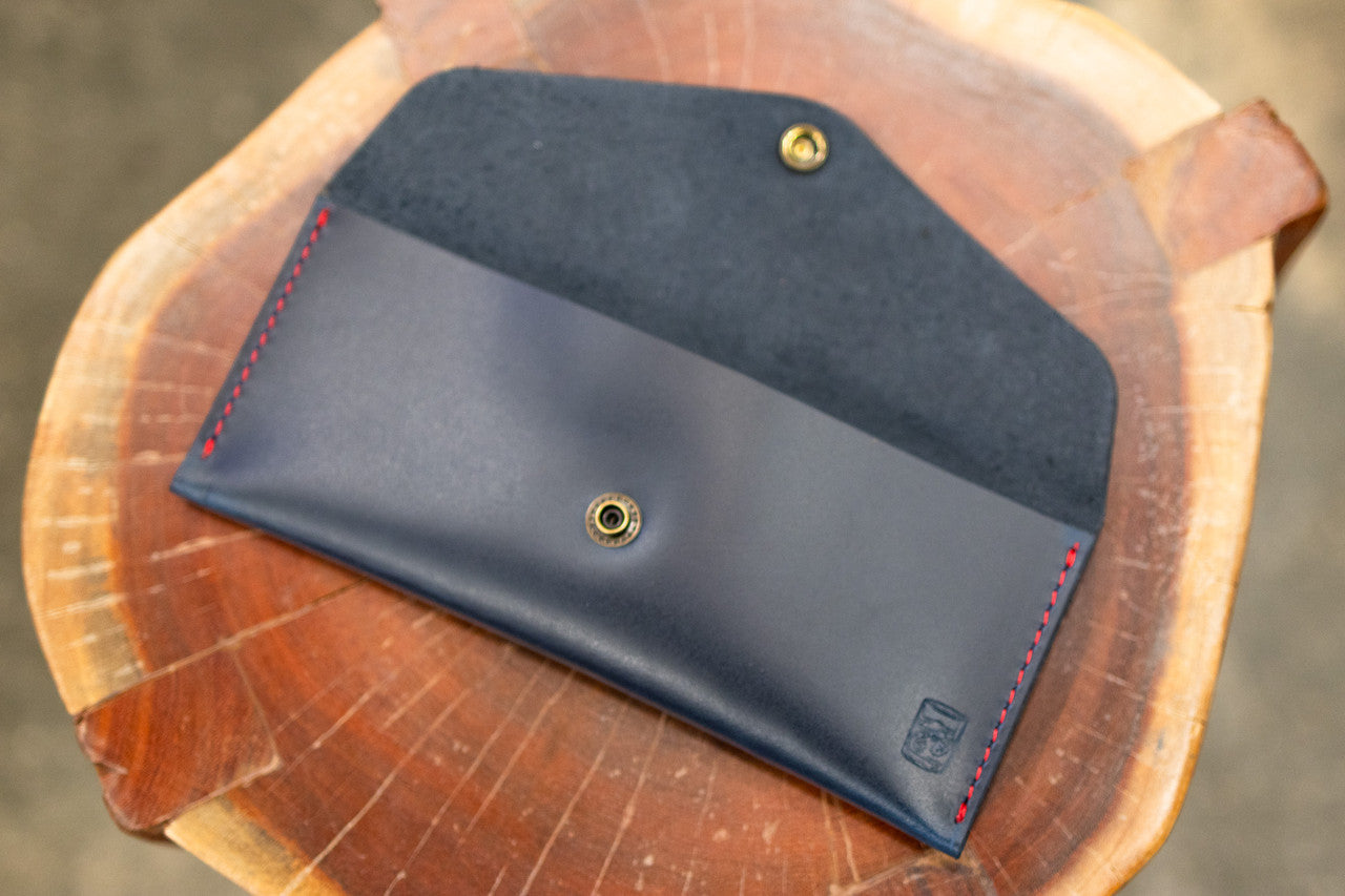 Leather Money Envelope - Navy Blue Balmoral