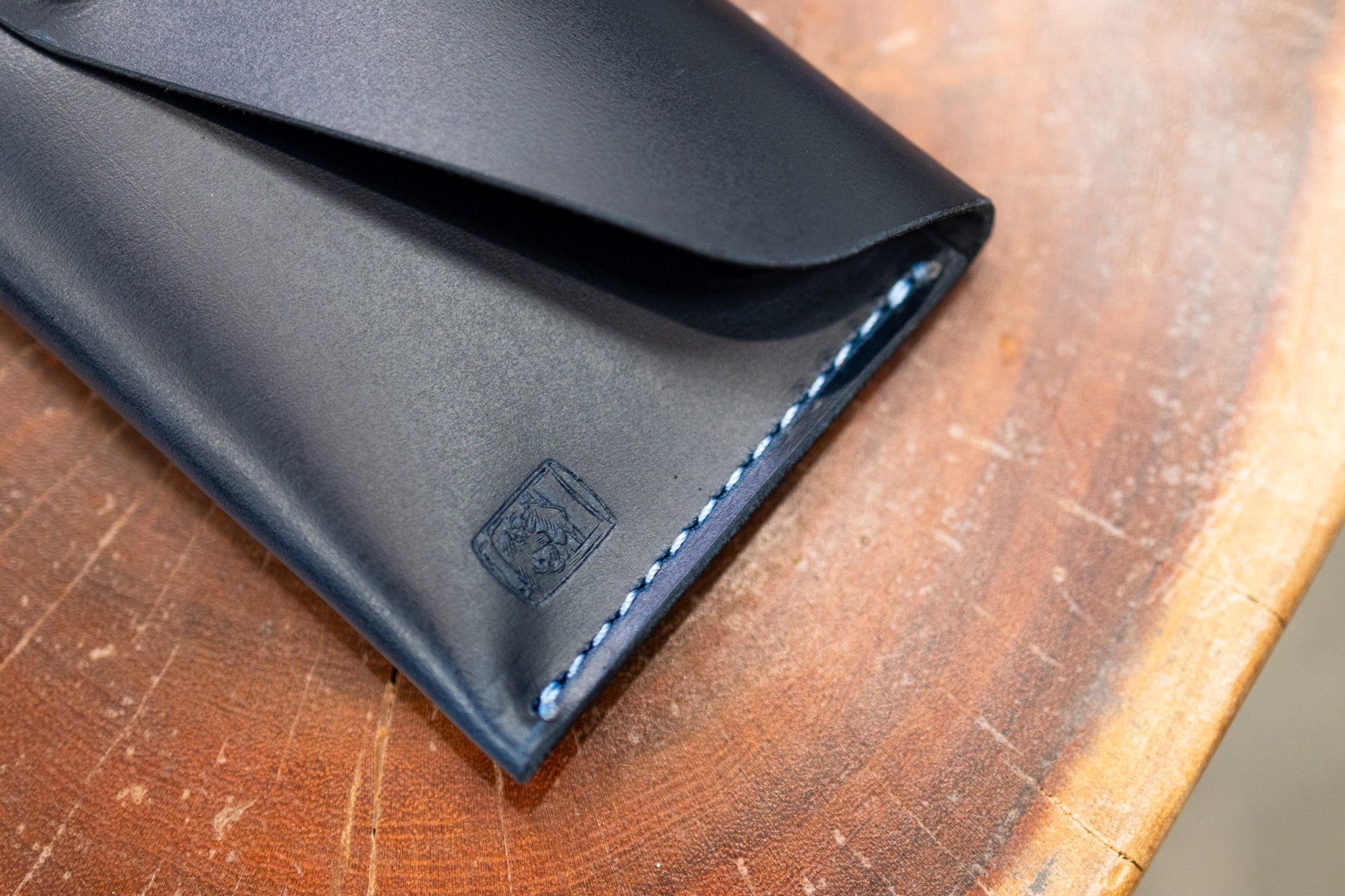 Leather Money Envelope - Navy Blue Balmoral