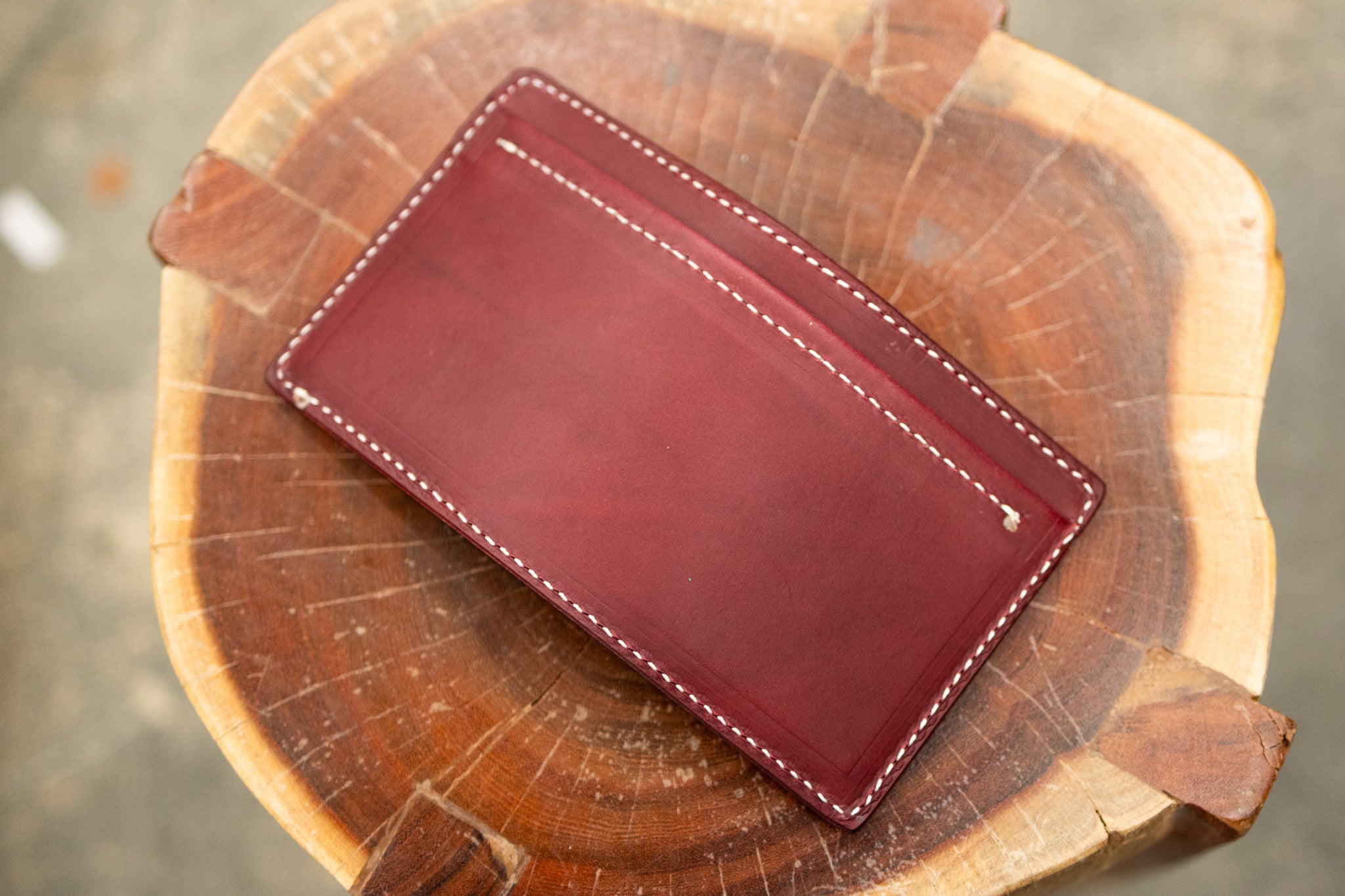 Leather Slim Minimalist Wallet - Bordeaux Minerva