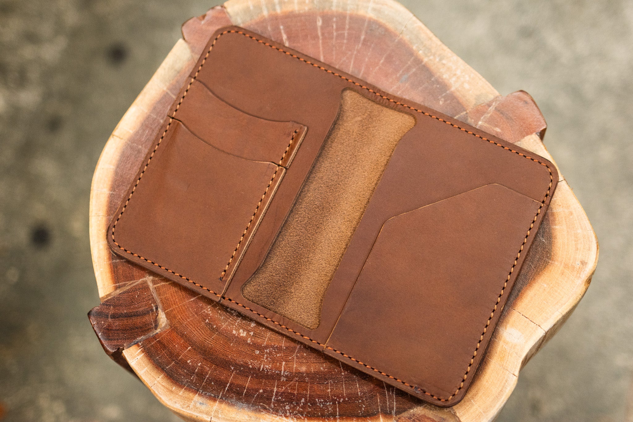Leather Passport Wallet - Walnut Minerva