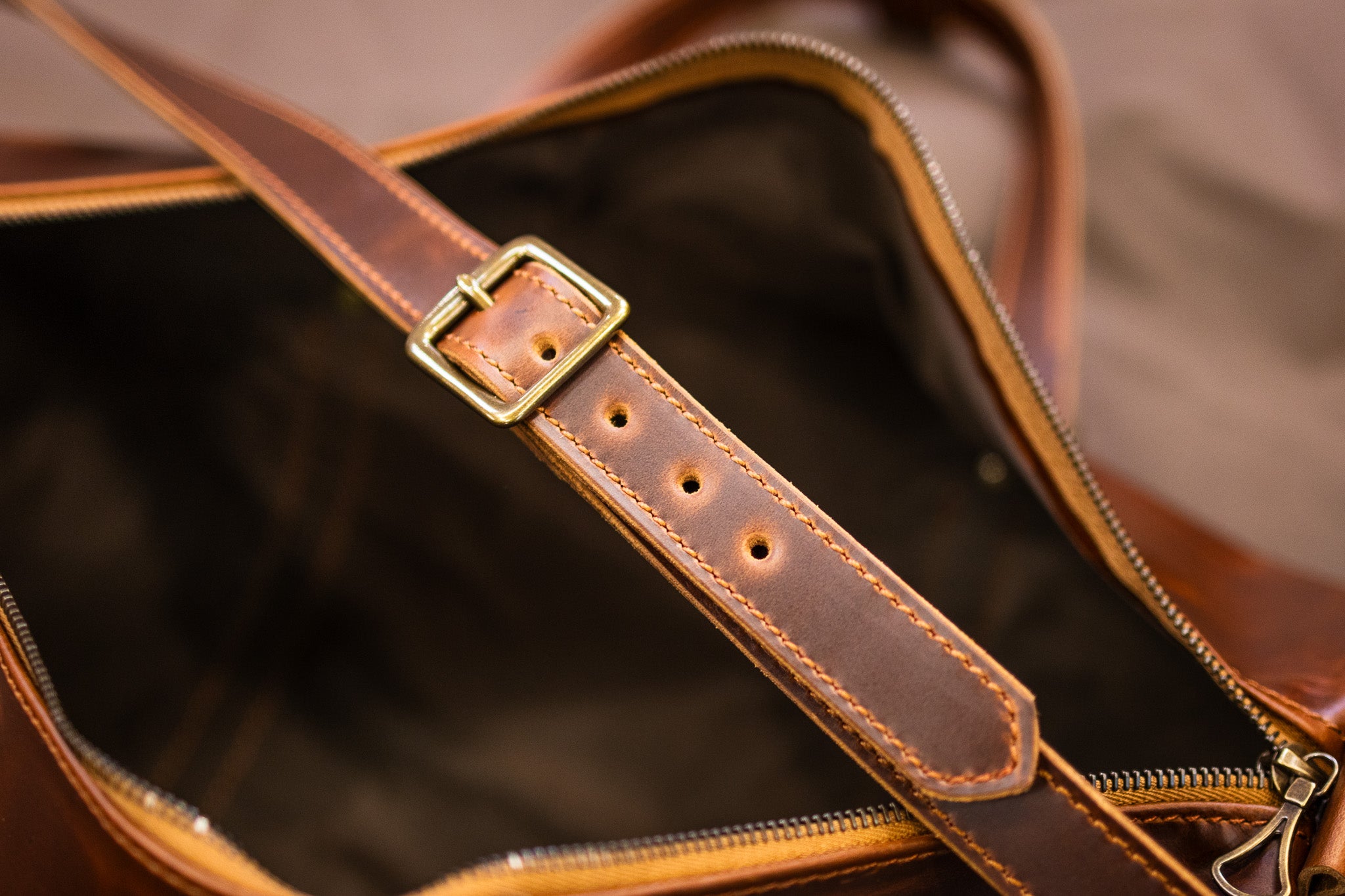 Leather Gym Bag / Mini Duffle - Cognac Balmoral