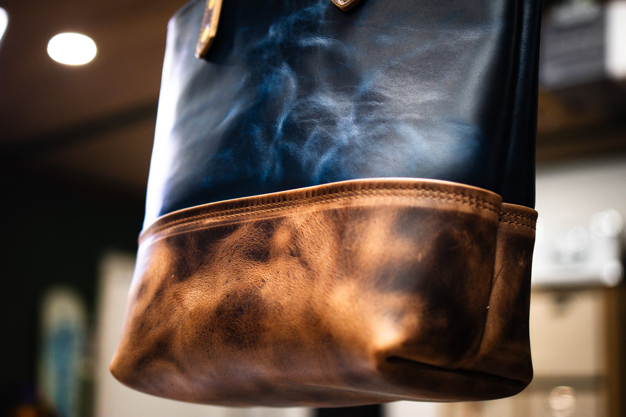 Double Panel Leather Tote Bag - Navy Blue & Cognac Balmoral (LIMITED EDITION)