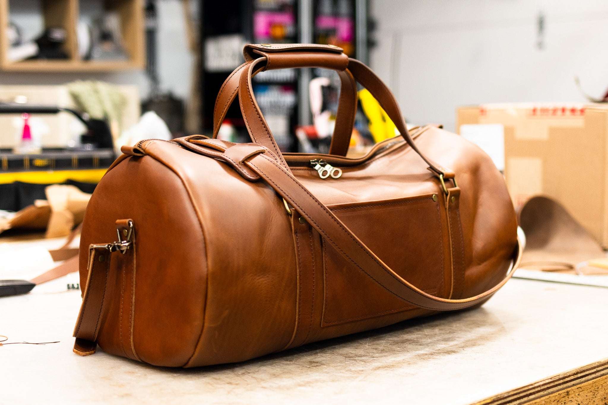 Leather Carry-On Duffle Bag - Walnut Minerva