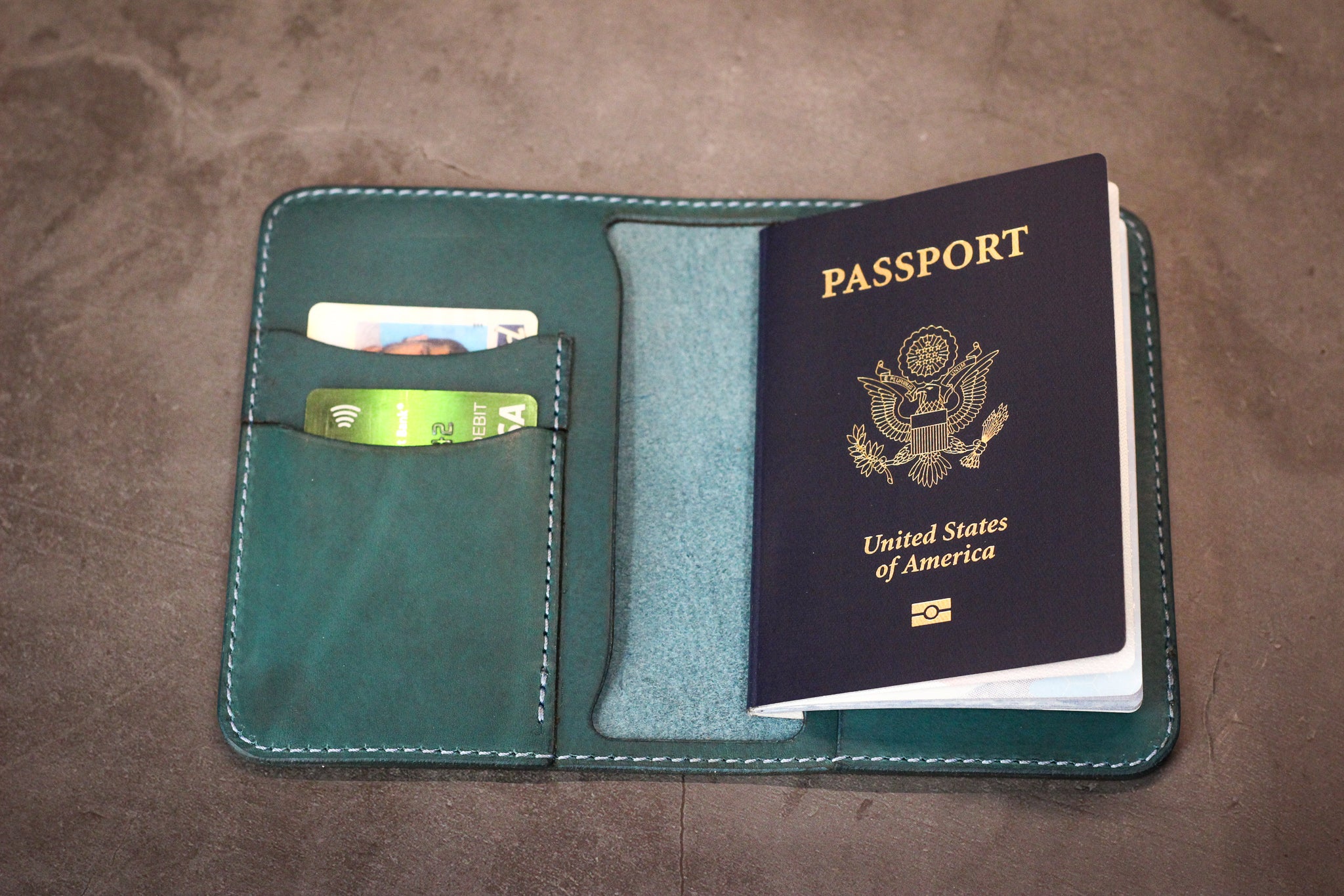 Leather Passport Wallet - Turquoise Minerva