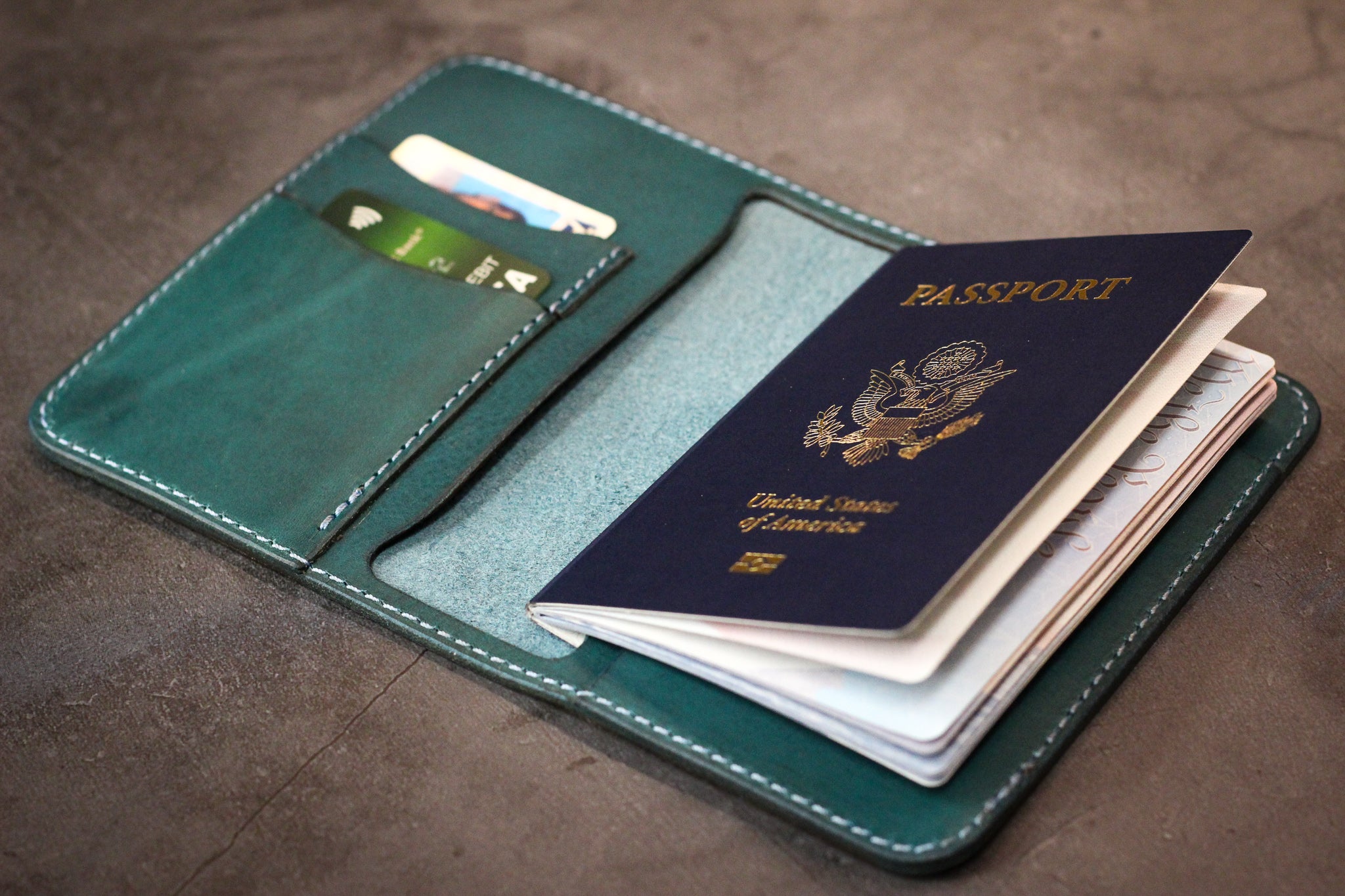 Leather Passport Wallet - Turquoise Minerva