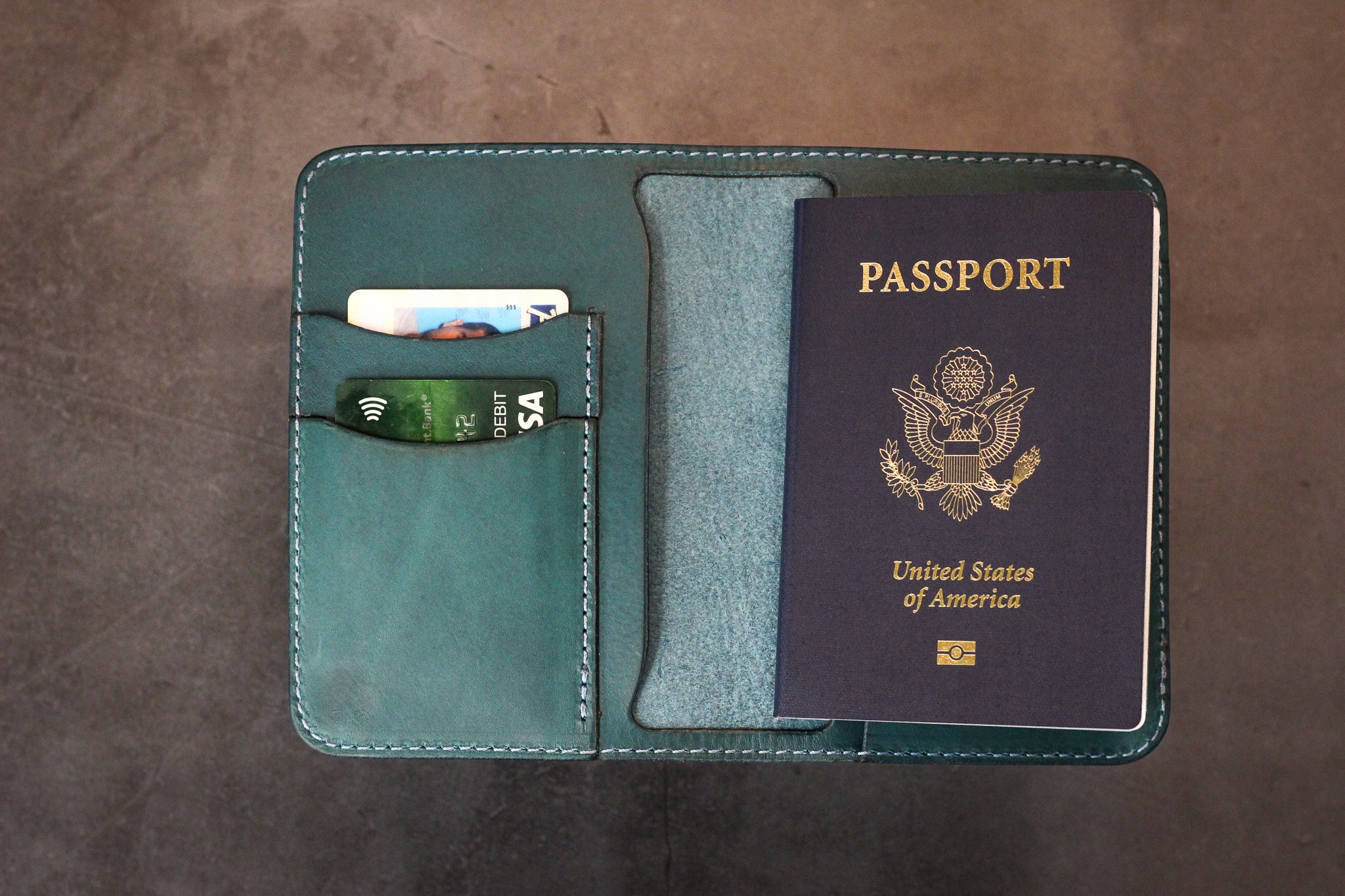Leather Passport Wallet - Turquoise Minerva