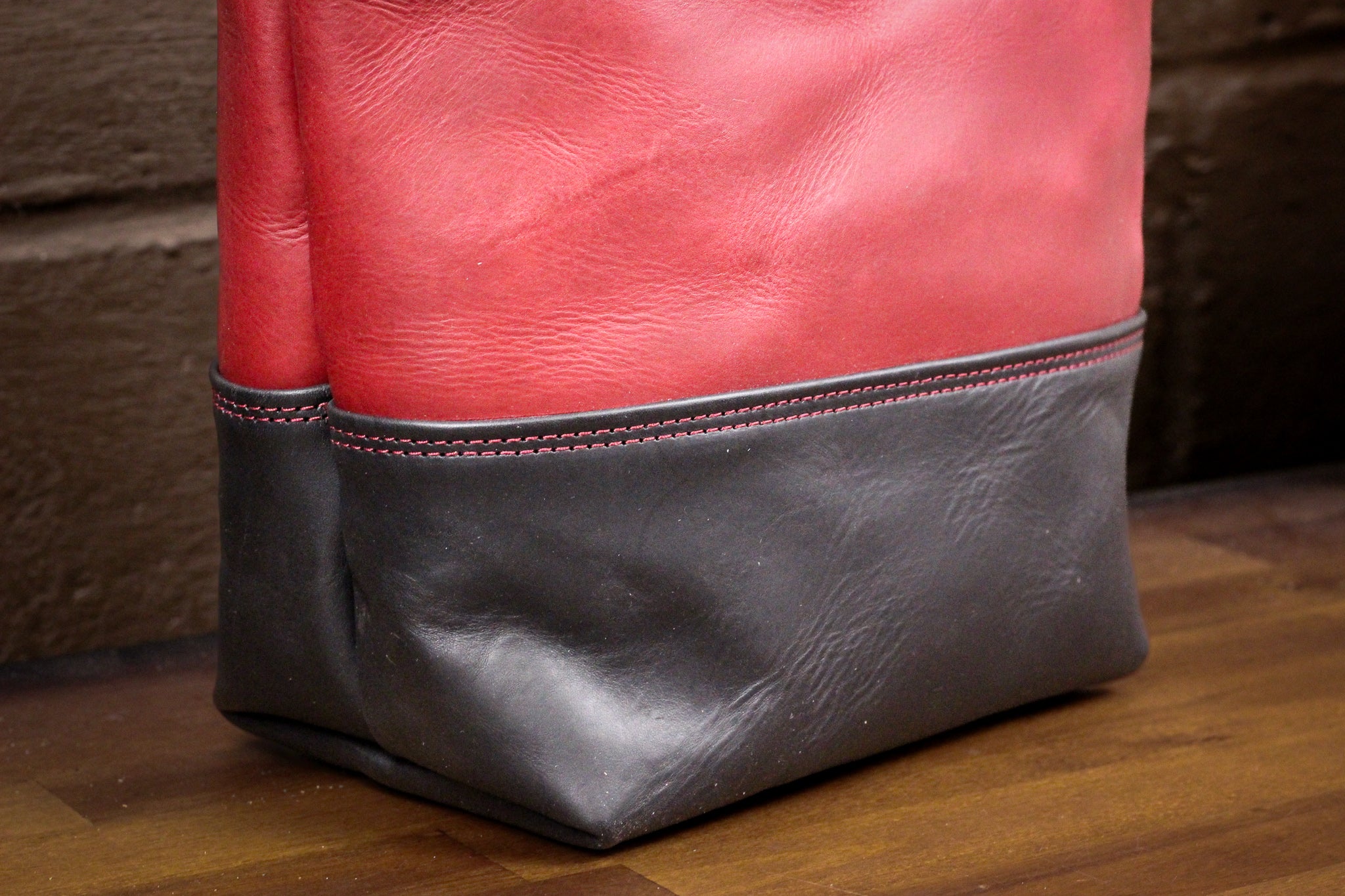 Double Panel Leather Tote Bag - Bordeaux Minerva & Black Balmoral