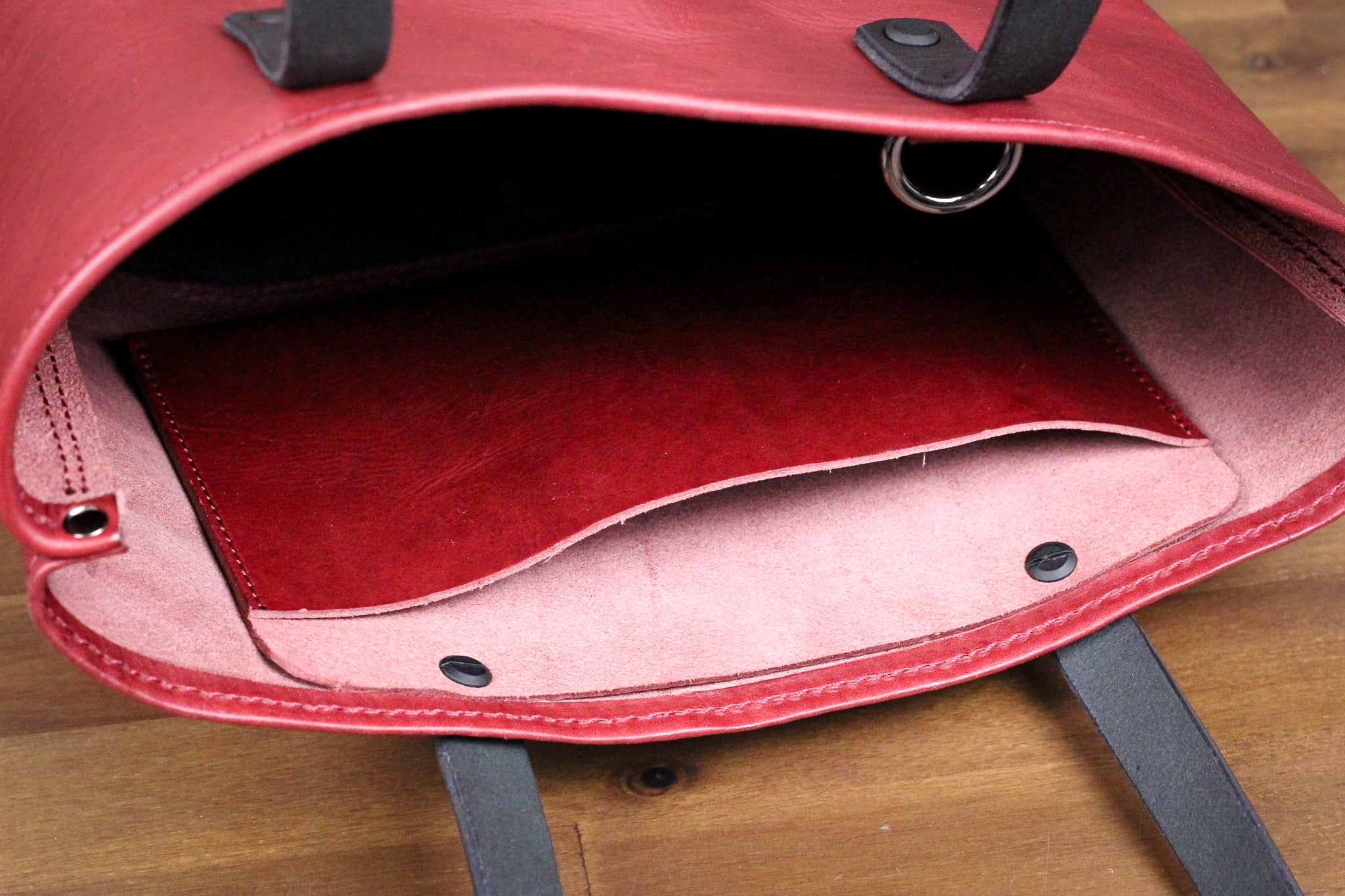 Double Panel Leather Tote Bag - Bordeaux Minerva & Black Balmoral