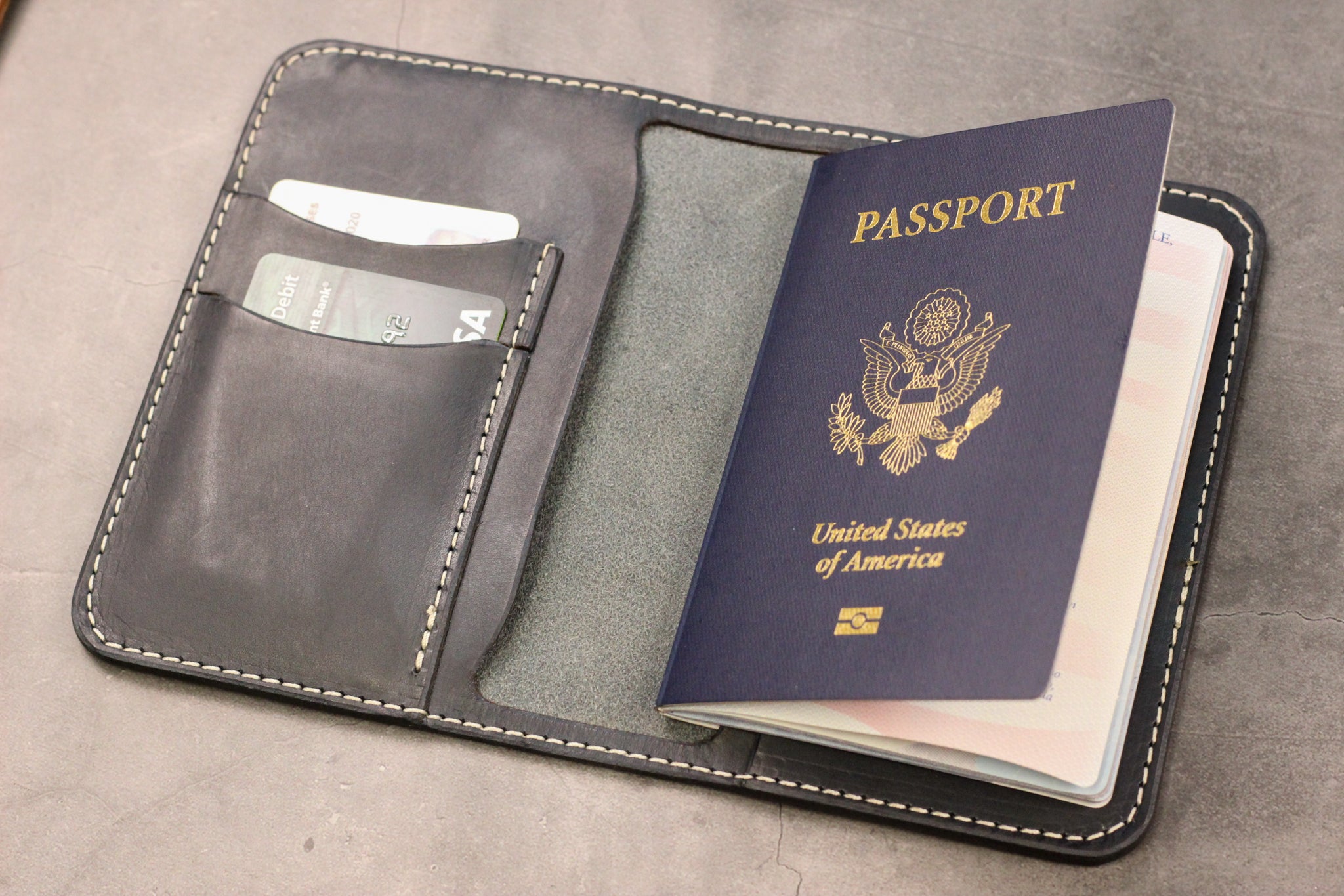 Leather Passport Wallet - Navy Blue Balmoral