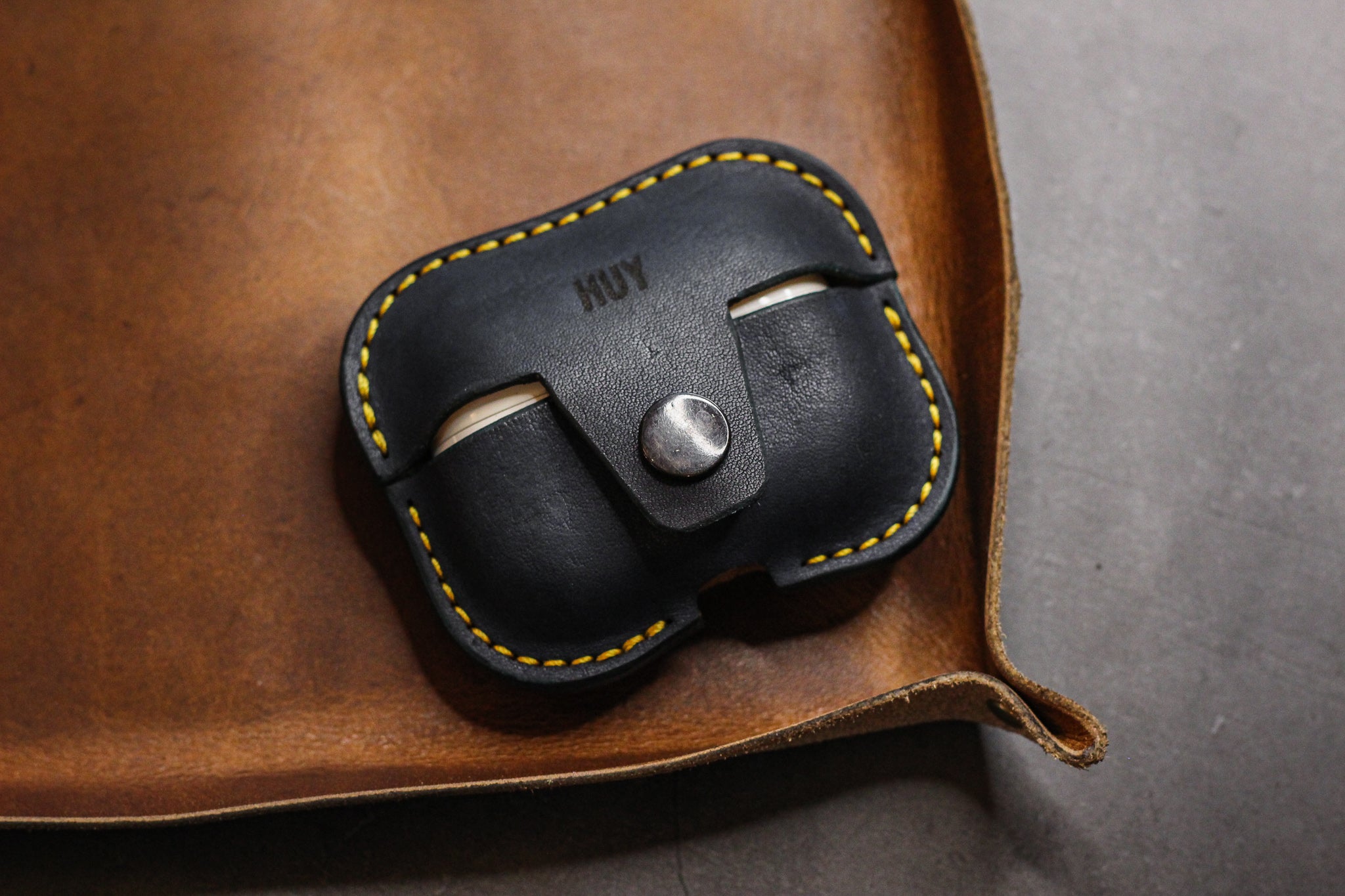 Leather AirPods Case - Navy Blue Balmoral