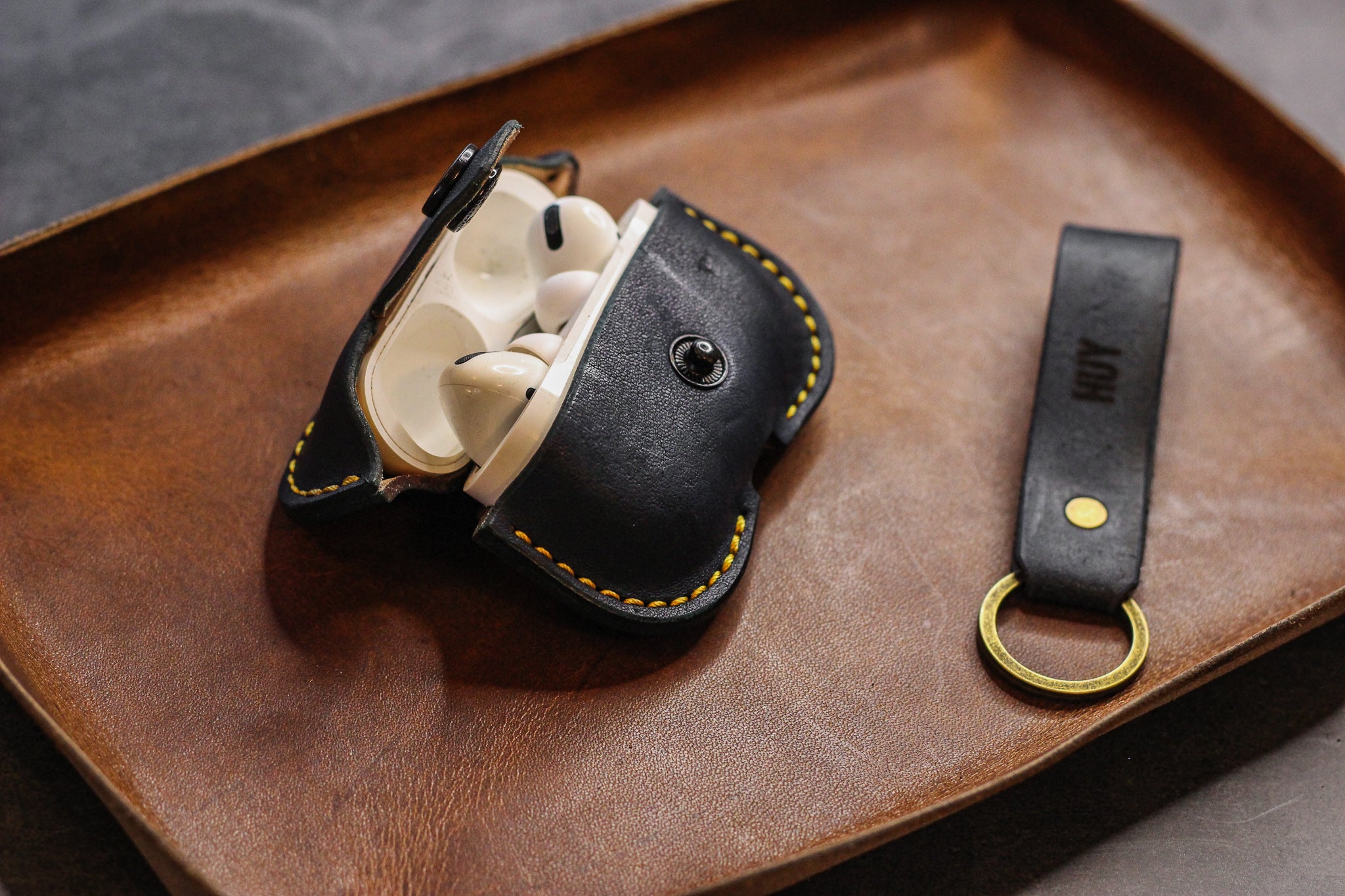 Leather AirPods Case - Navy Blue Balmoral