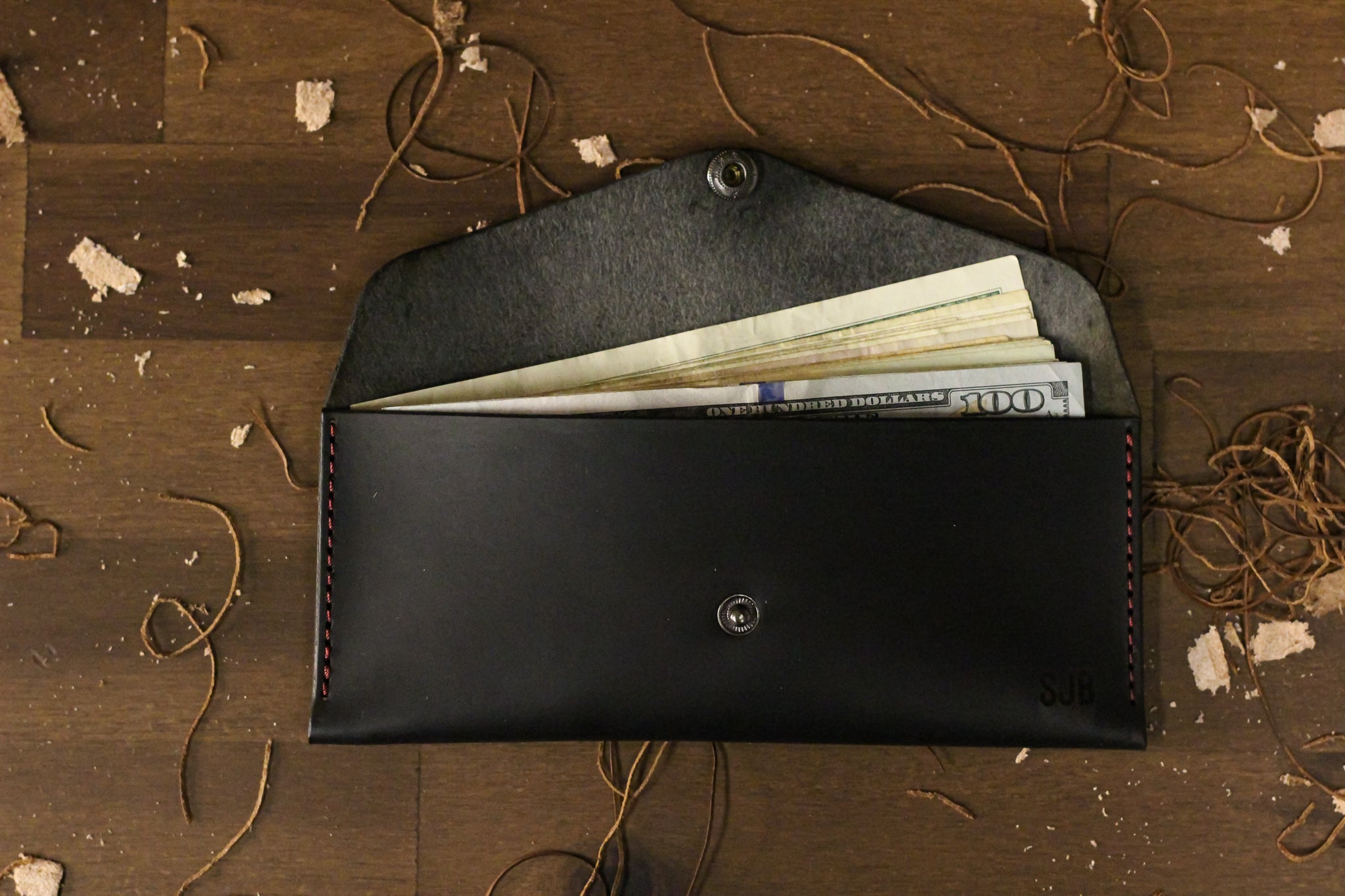 Leather Money Envelope - Black Balmoral