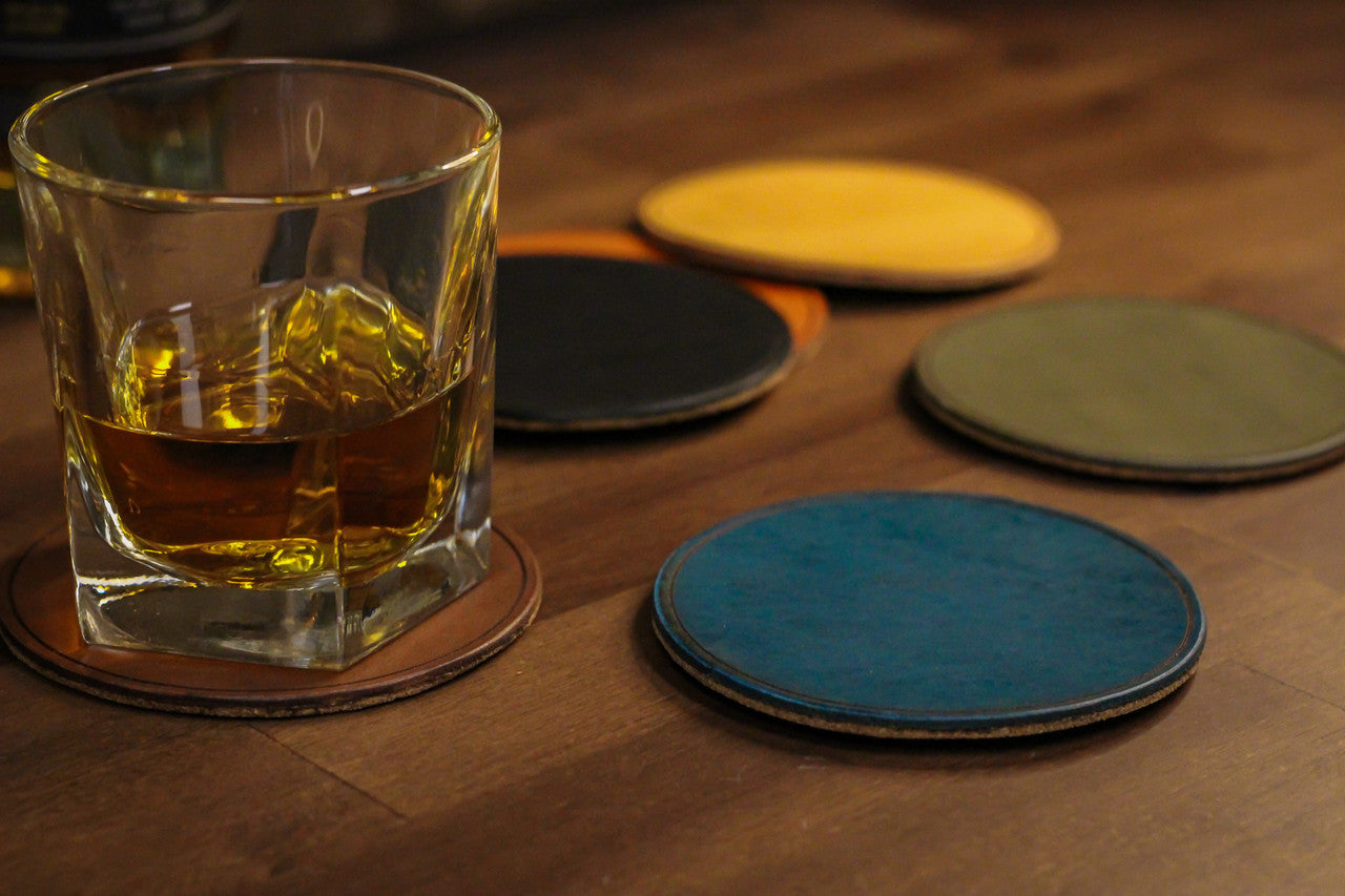 Leather Coaster Set (4) - Black Minerva