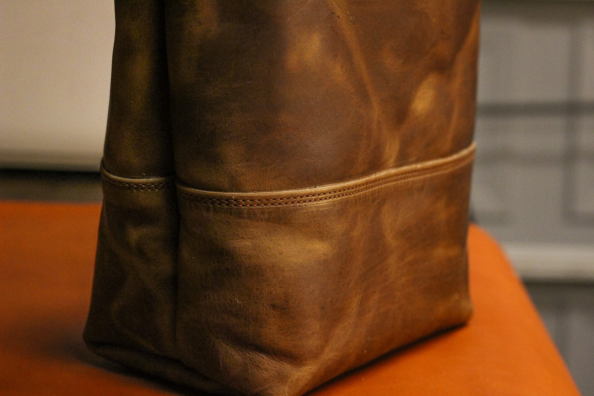 Double Panel Leather Tote Bag - Cognac Balmoral