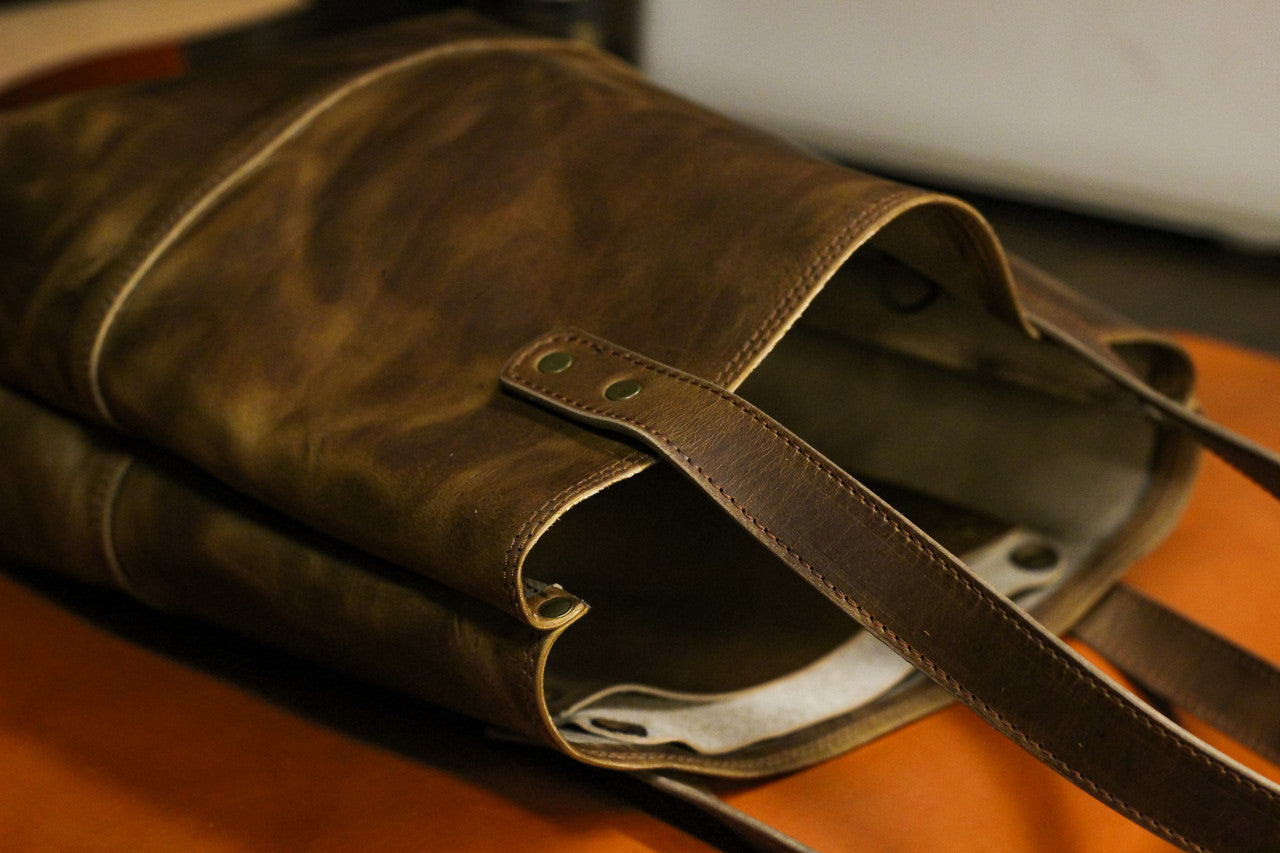 Double Panel Leather Tote Bag - Cognac Balmoral