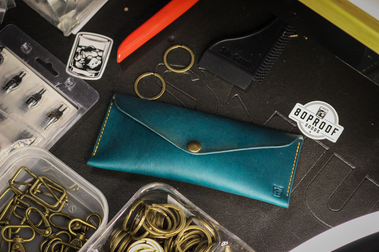 Leather Money Envelope- Turquoise Minerva