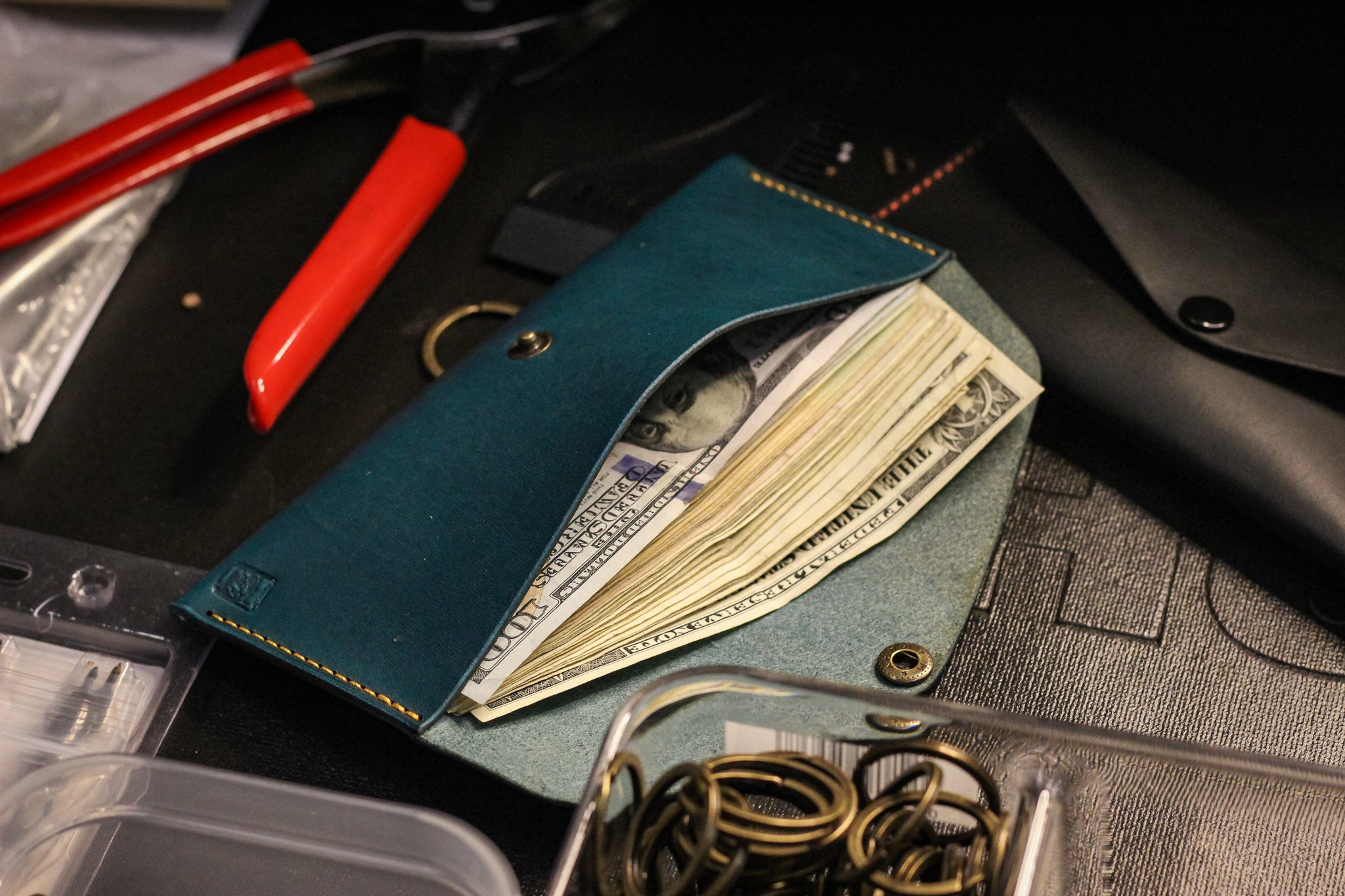 Leather Money Envelope- Turquoise Minerva