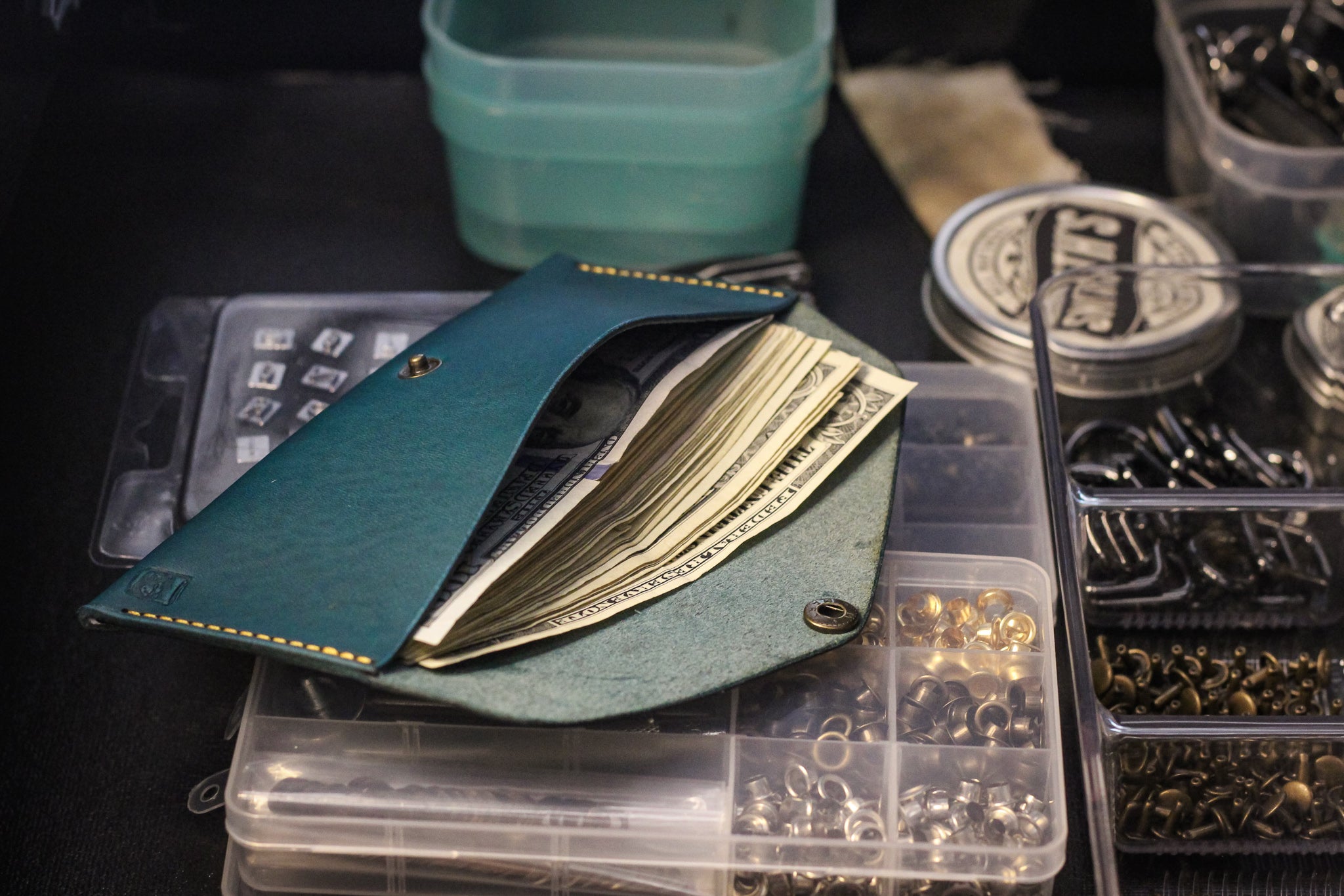 Leather Money Envelope- Turquoise Minerva