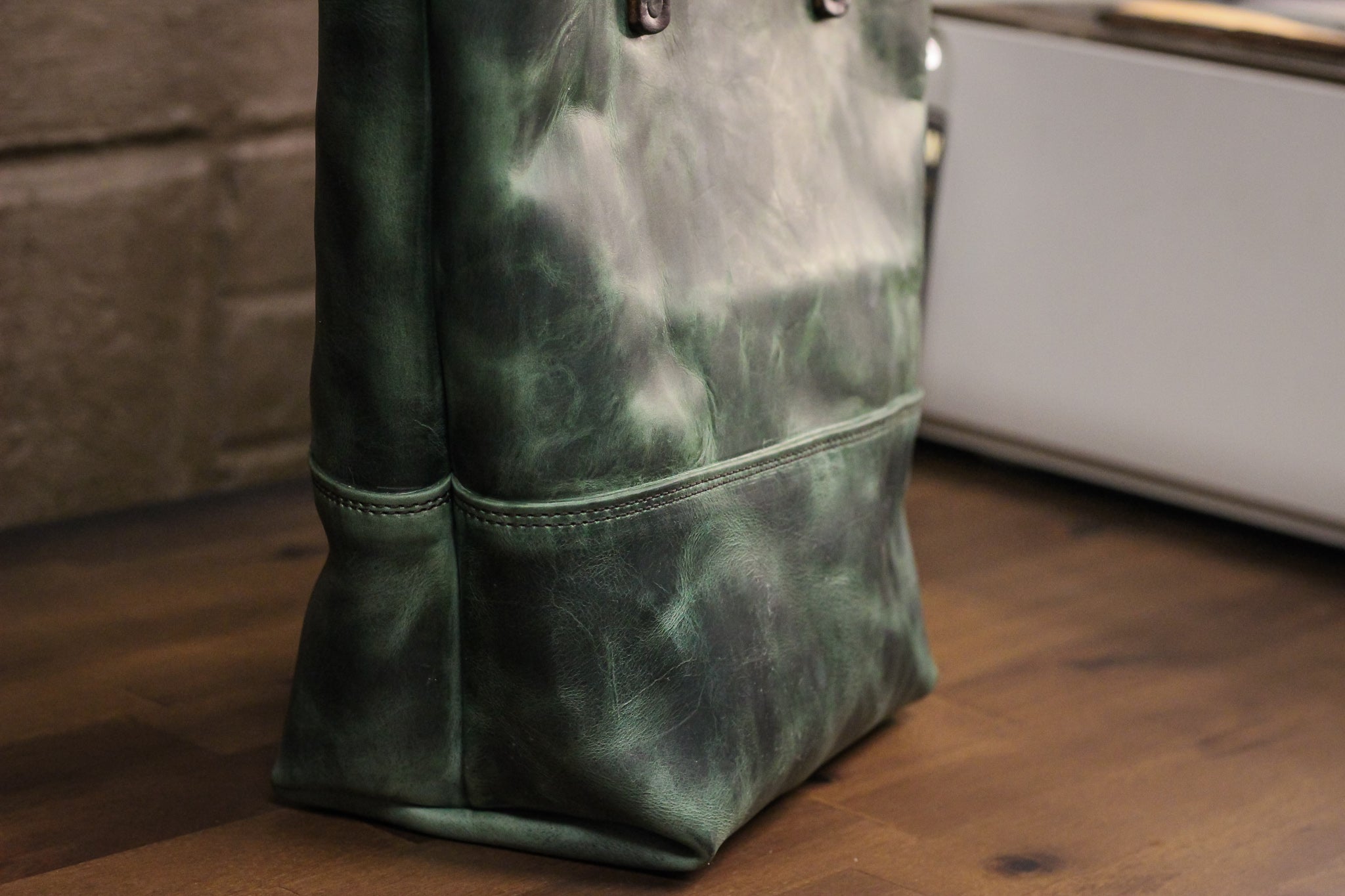 Double Panel Leather Tote Bag - Evergreen