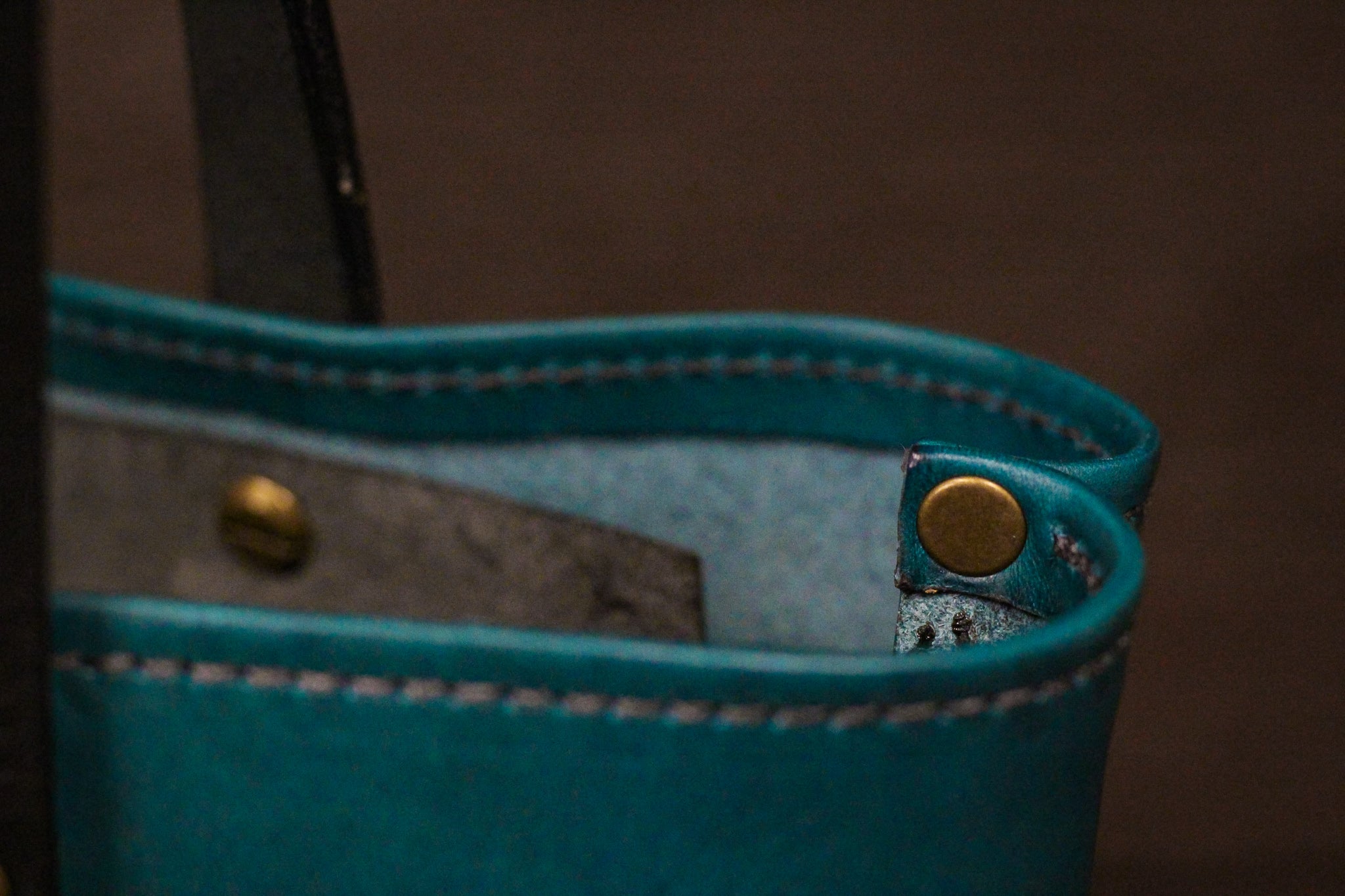 Double Panel Leather Tote Bag - Turquoise Minerva & Black Balmoral