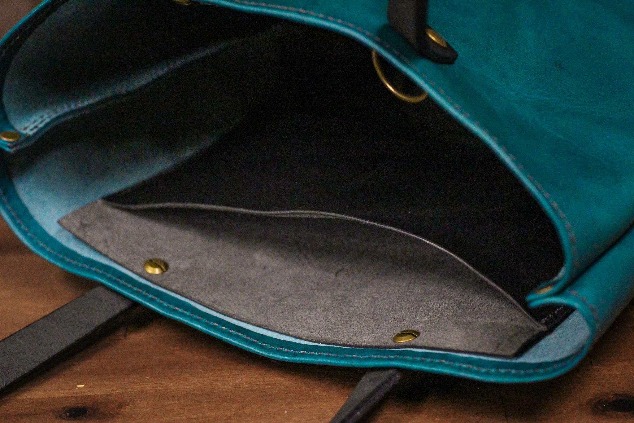 Double Panel Leather Tote Bag - Turquoise Minerva & Black Balmoral