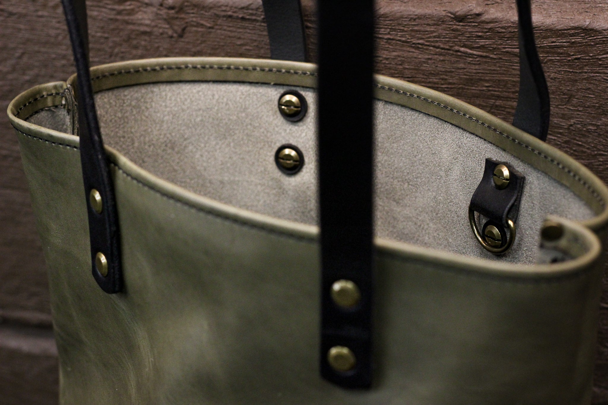 Double Panel Leather Tote Bag - Grey Minerva & Black Balmoral