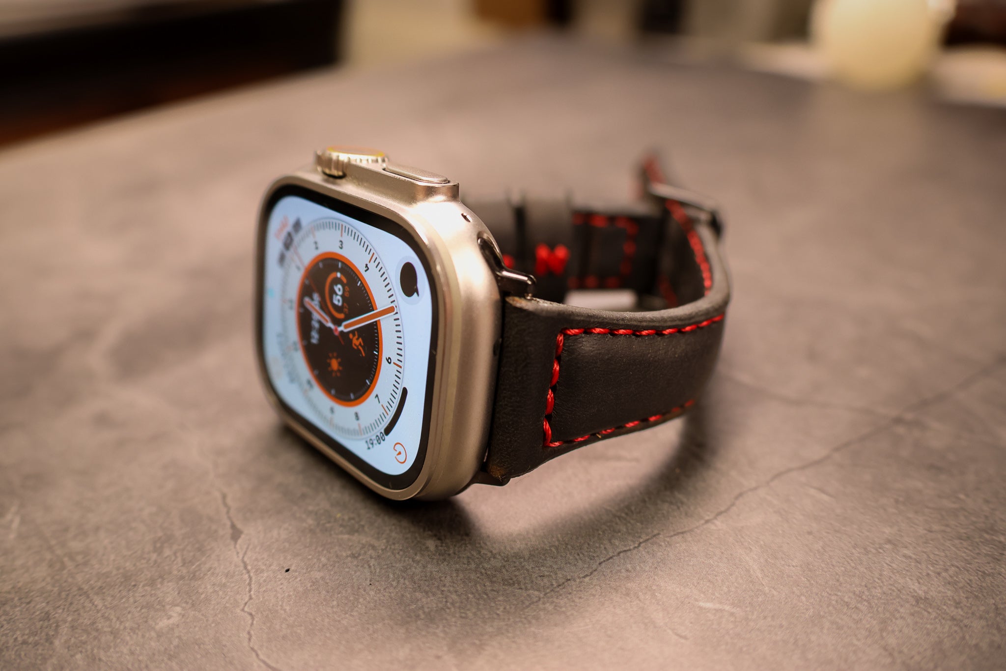 Black & Red Leather Apple Watch Ultra Band