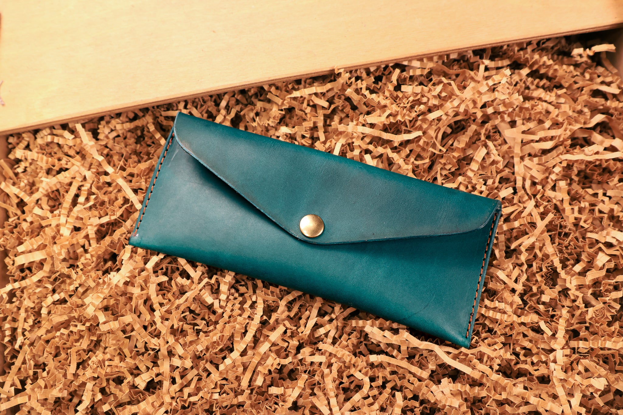 Leather Money Envelope- Turquoise Minerva